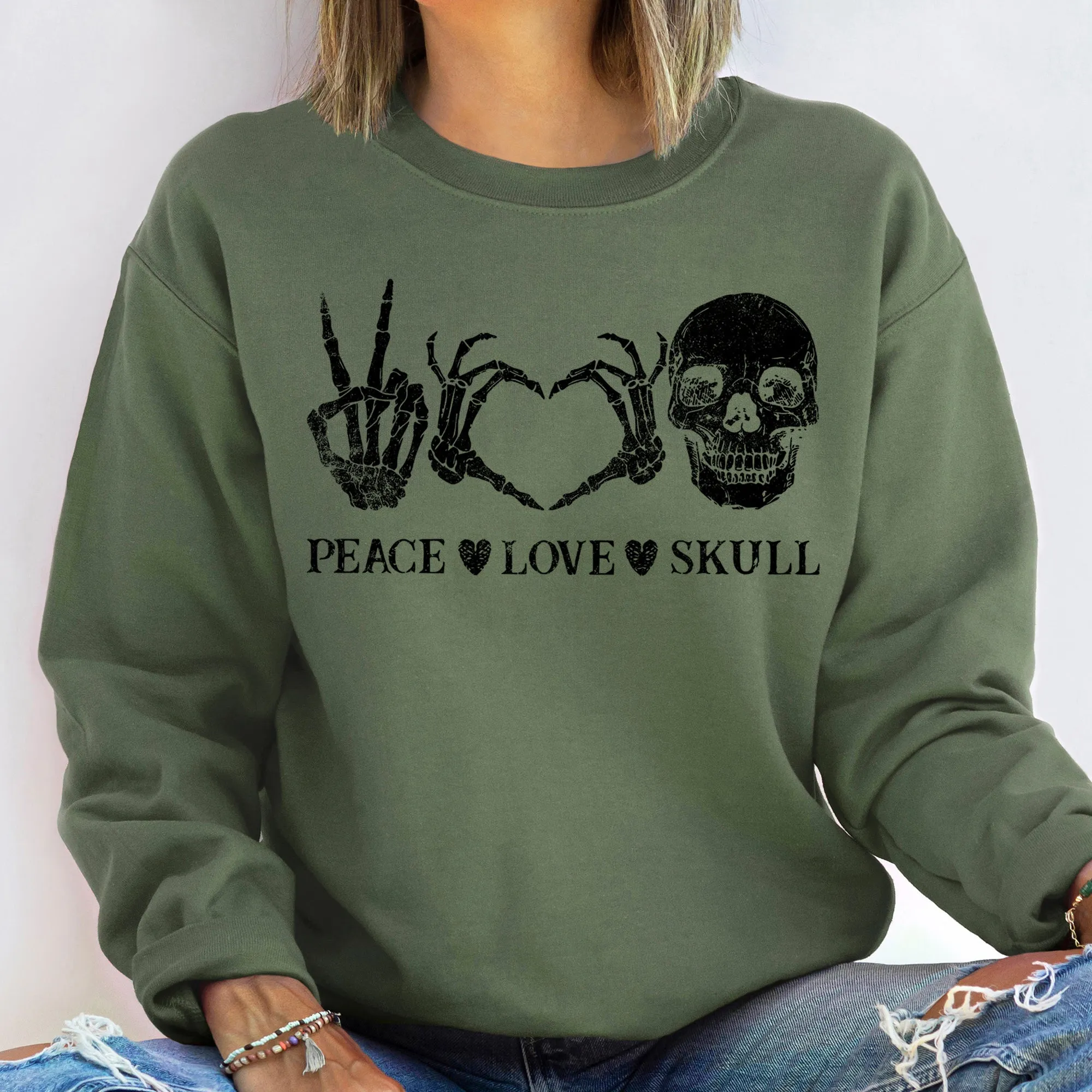 Peace Love Skull Vintage Halloween Sweatshirt sold by Refinery Number One product image thumbnail 3