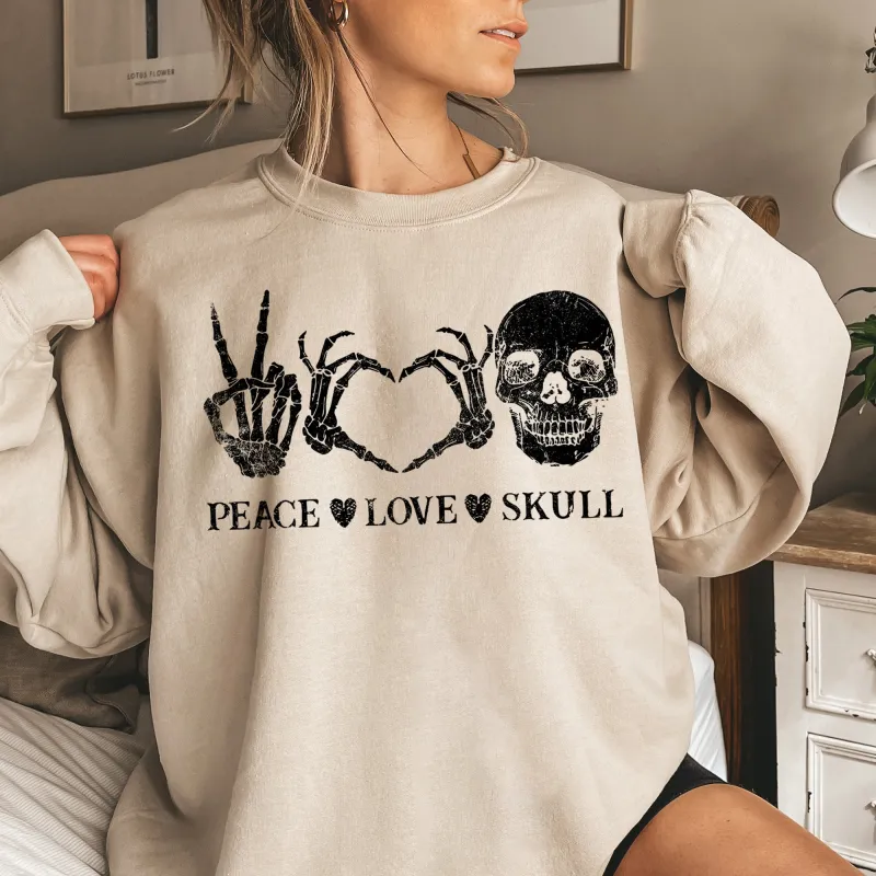 Peace Love Skull Vintage Halloween Sweatshirt sold by Refinery Number One