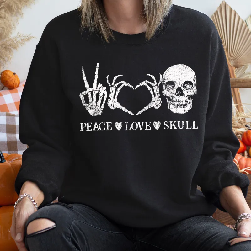 Peace Love Skull Halloween Sweatshirt sold by Refinery Number One
