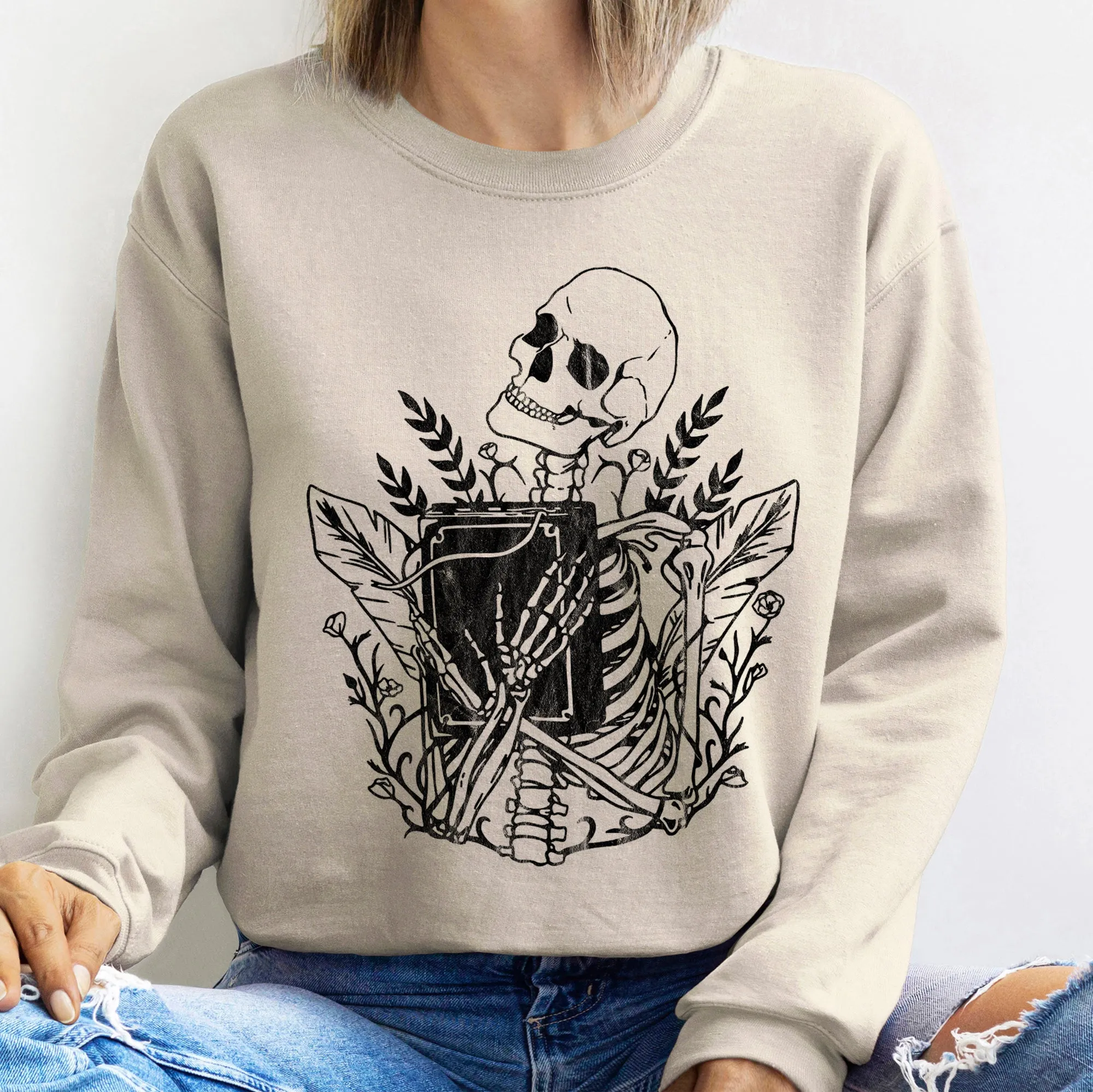 Reading Skeleton Vintage Halloween Sweatshirt sold by Refinery Number One product image thumbnail 4