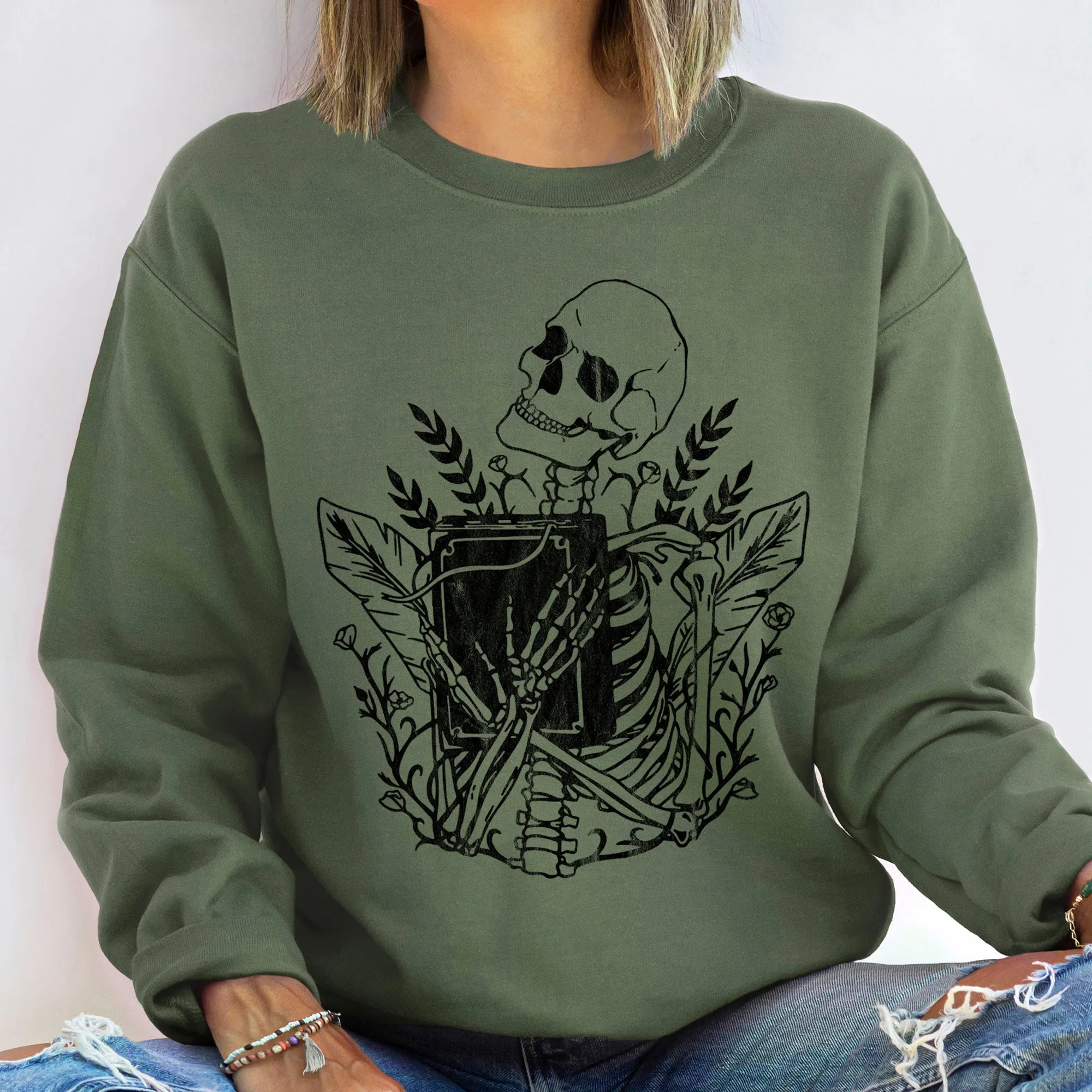 Reading Skeleton Vintage Halloween Sweatshirt sold by Refinery Number One product image thumbnail 3