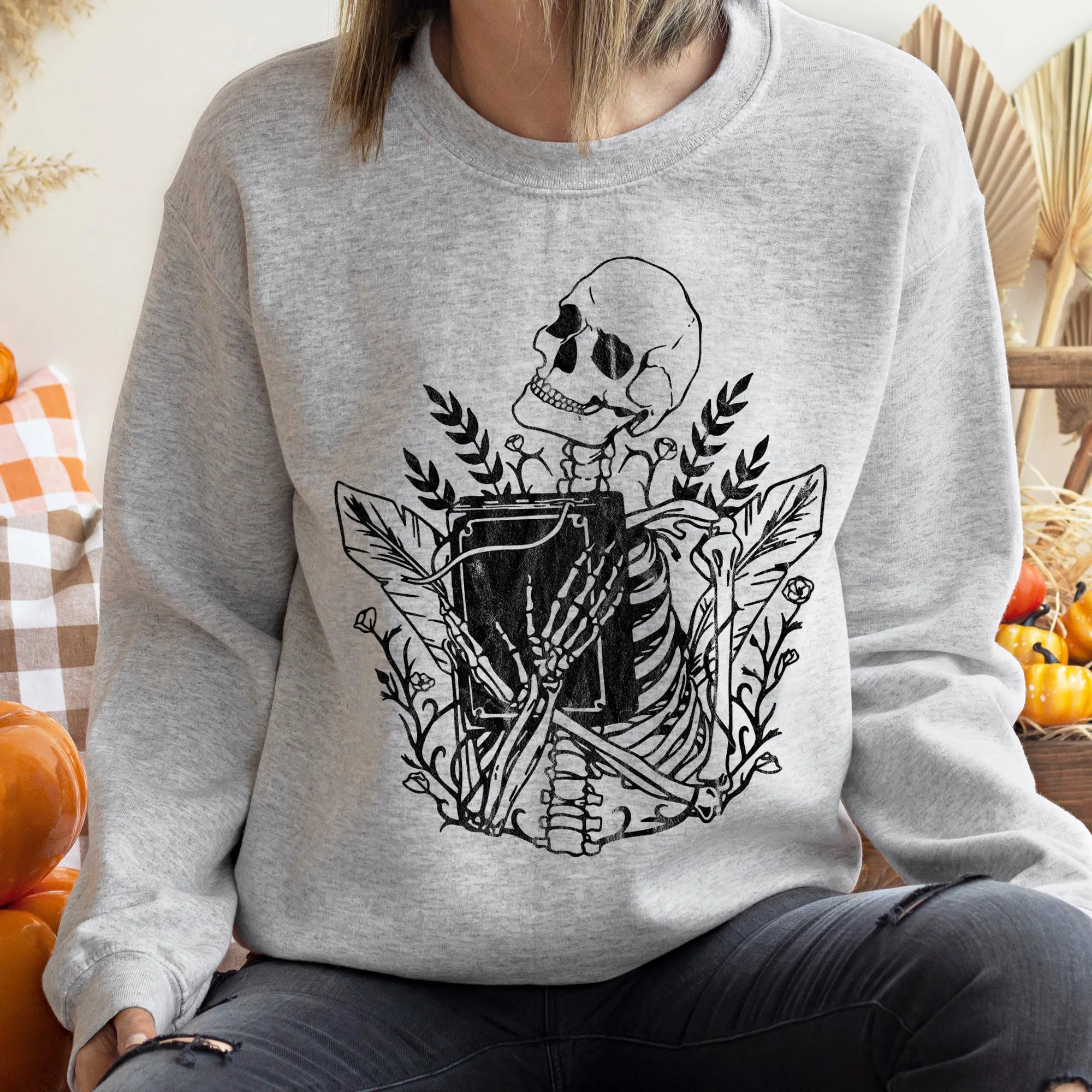 Reading Skeleton Vintage Halloween Sweatshirt sold by Refinery Number One product image thumbnail 2