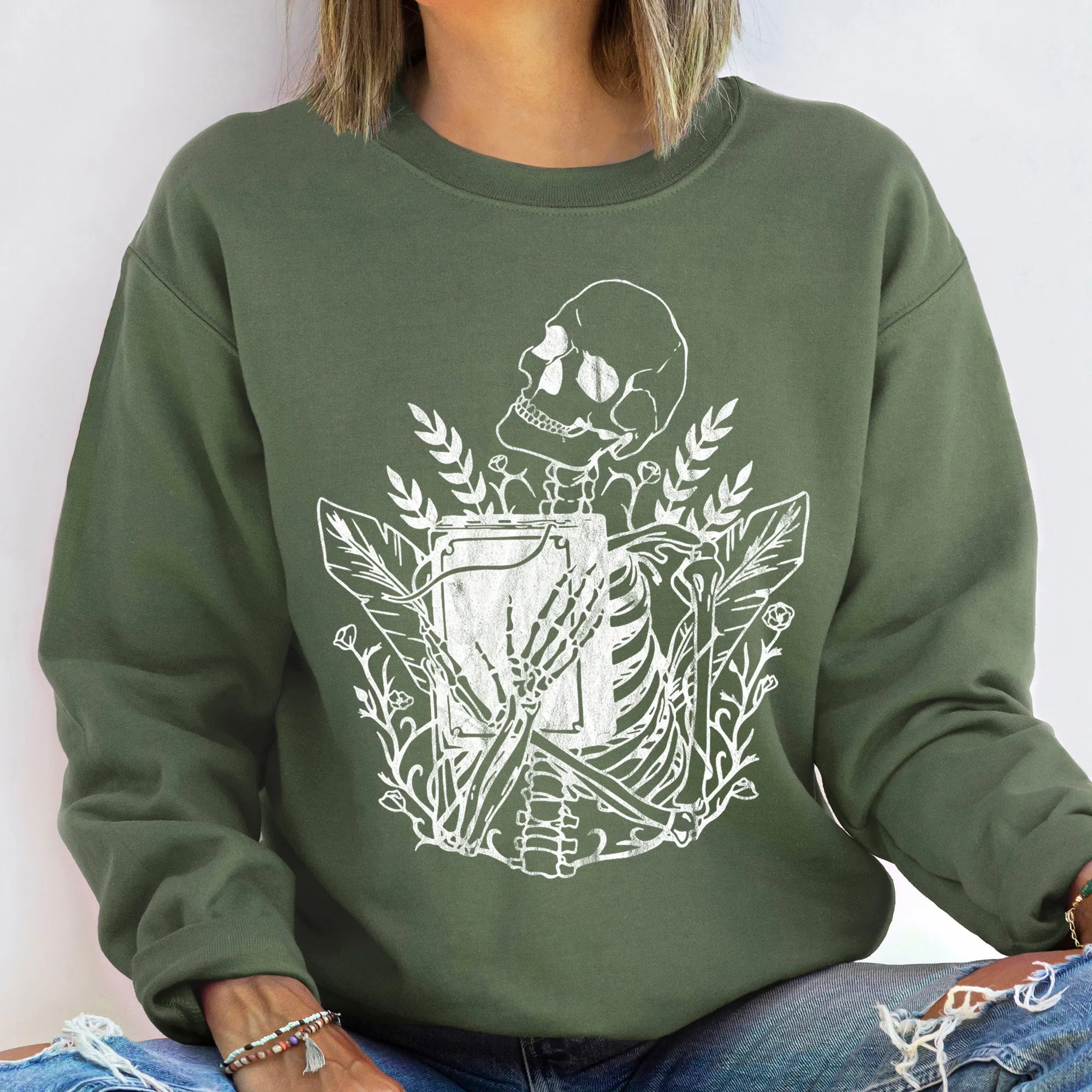Reading Skeleton Halloween Sweatshirt sold by Refinery Number One product image thumbnail 2