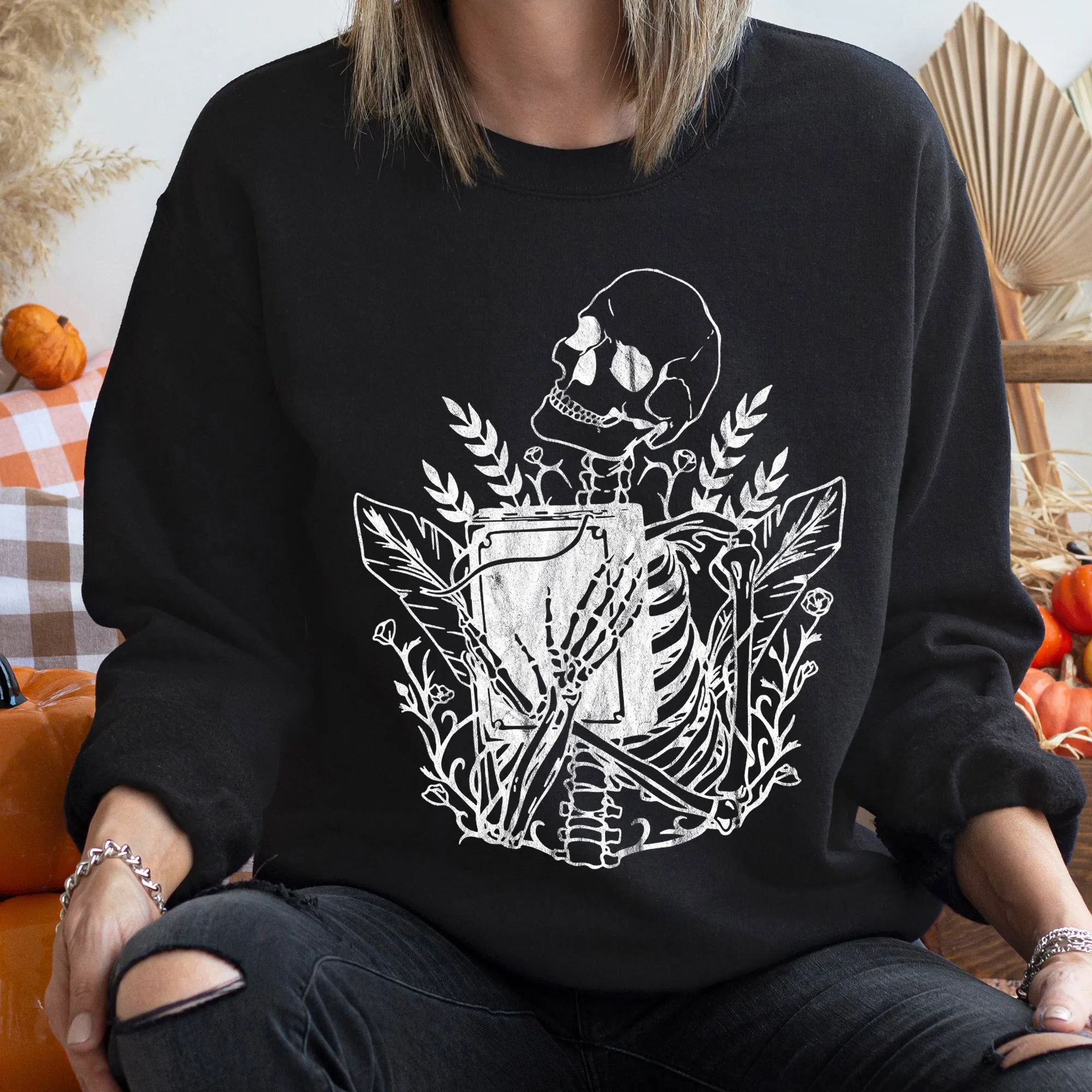 Reading Skeleton Halloween Sweatshirt sold by Refinery Number One