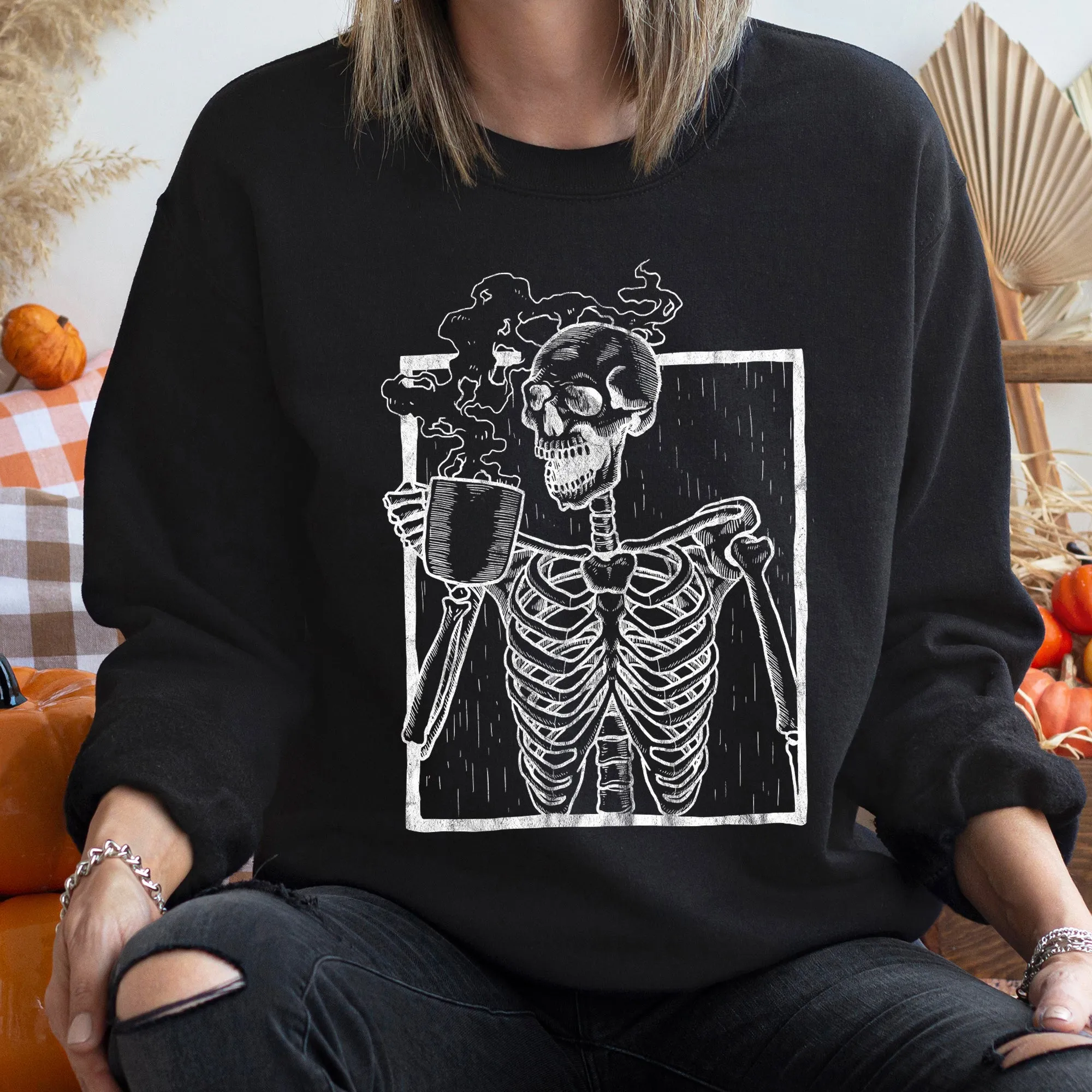 Skeleton Coffee Halloween Sweatshirt sold by Refinery Number One product image thumbnail 2