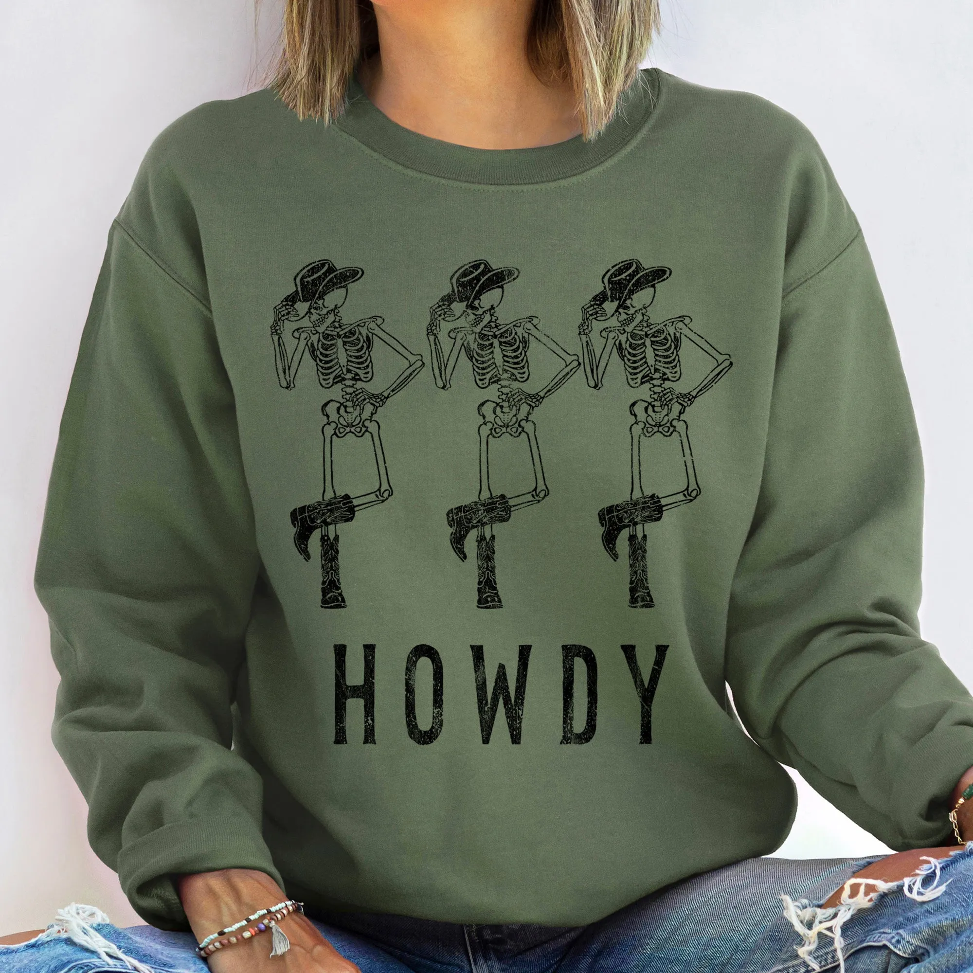 Howdy Cowboy Skeletons Halloween Sweatshirt sold by Refinery Number One product image thumbnail 3