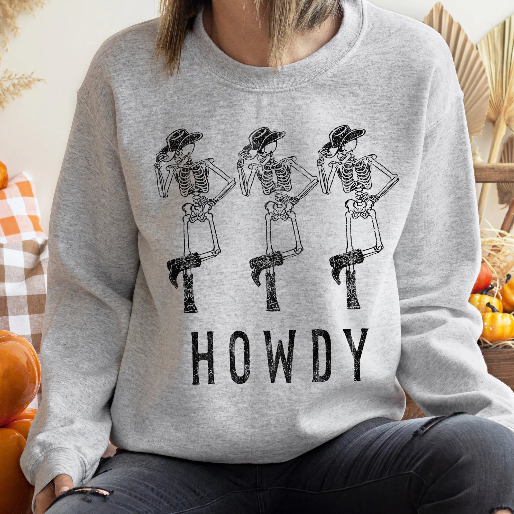Howdy Cowboy Skeletons Halloween Sweatshirt sold by Refinery Number One product image thumbnail 2