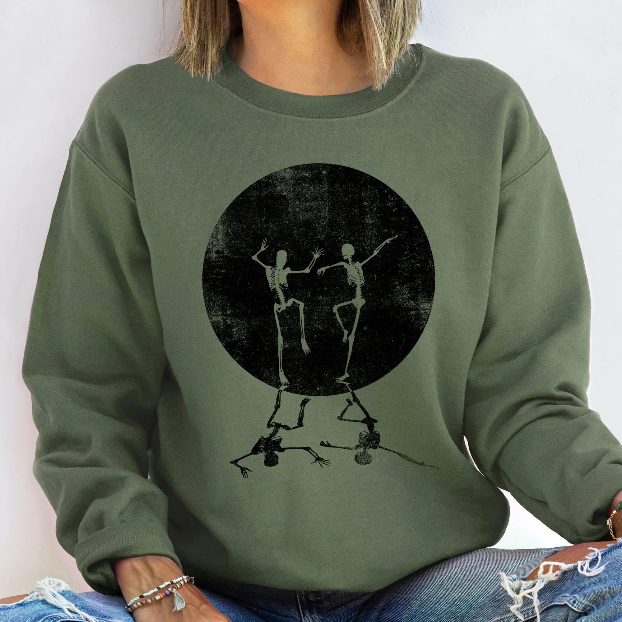 Skeleton Dancing Moon Vintage Halloween Sweatshirt sold by Refinery Number One product image thumbnail 3