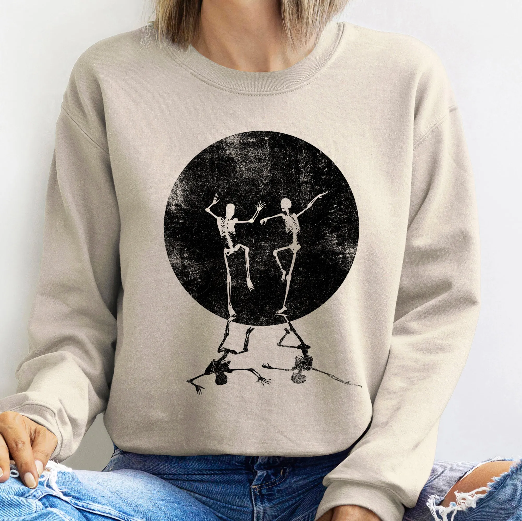 Skeleton Dancing Moon Vintage Halloween Sweatshirt sold by Refinery Number One product image thumbnail 4