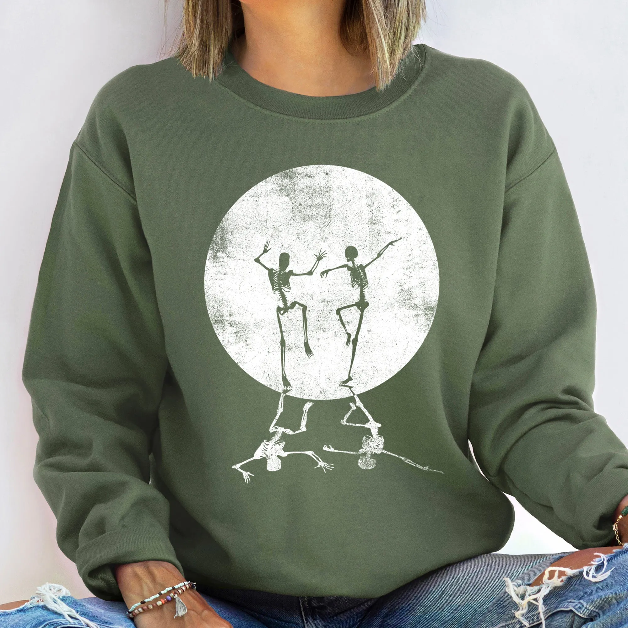 Skeleton Dancing Moon Halloween Sweatshirt sold by Refinery Number One product image thumbnail 2