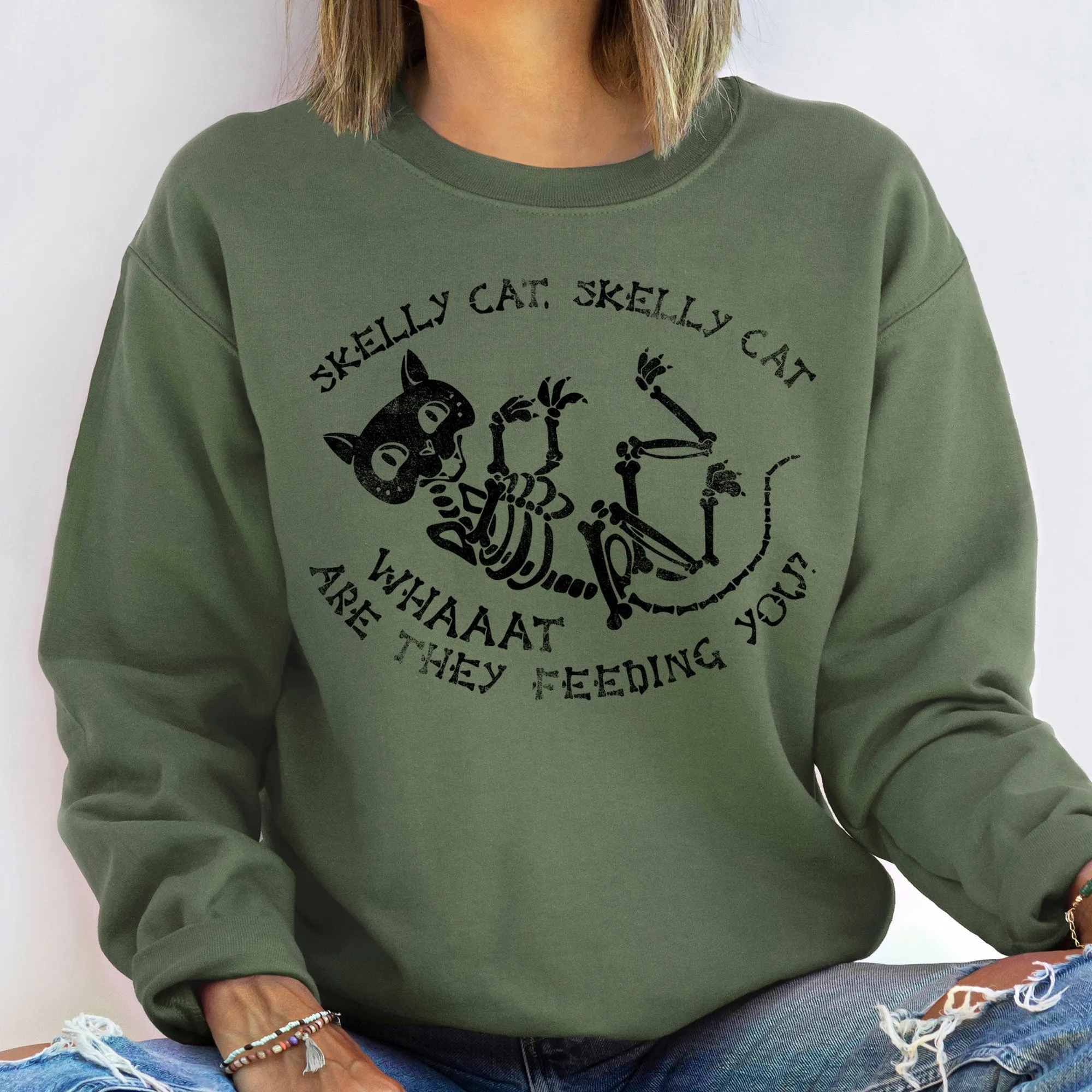 Skelly Cat Vintage Halloween Sweatshirt sold by Refinery Number One product image thumbnail 3