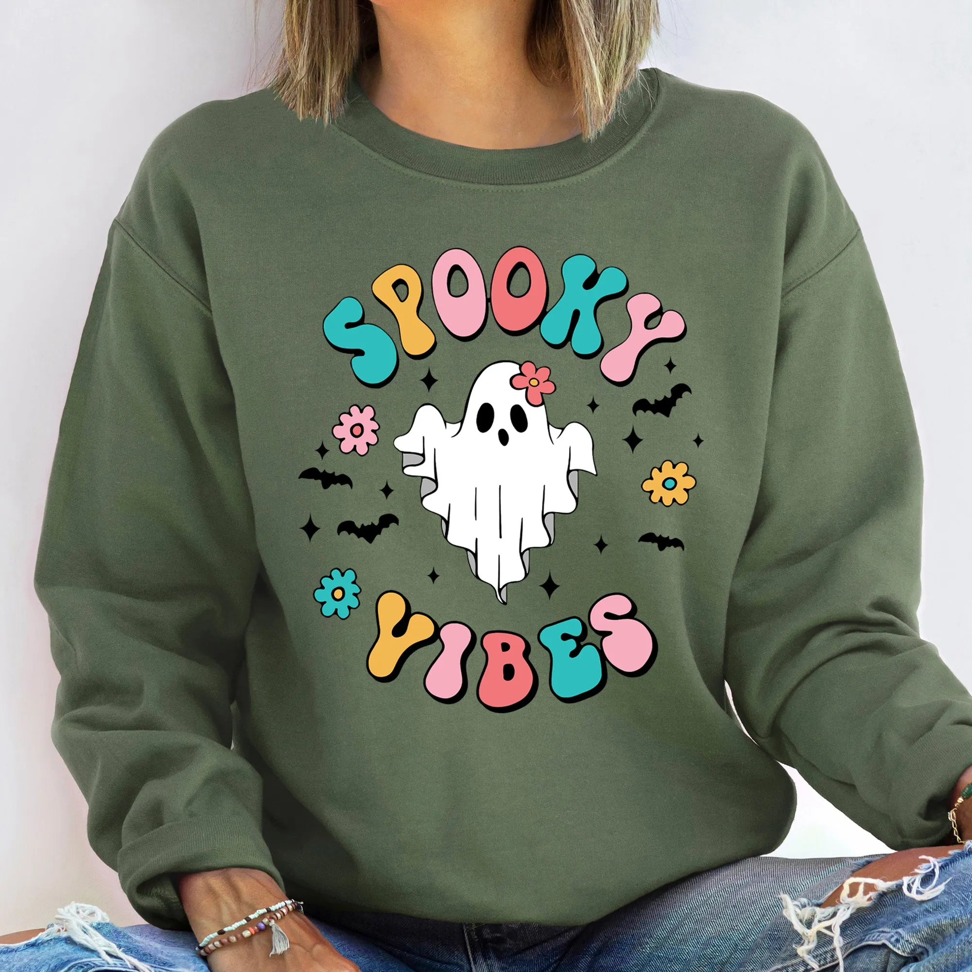 Spooky Vibes Vintage Halloween Sweatshirt sold by Refinery Number One product image thumbnail 4