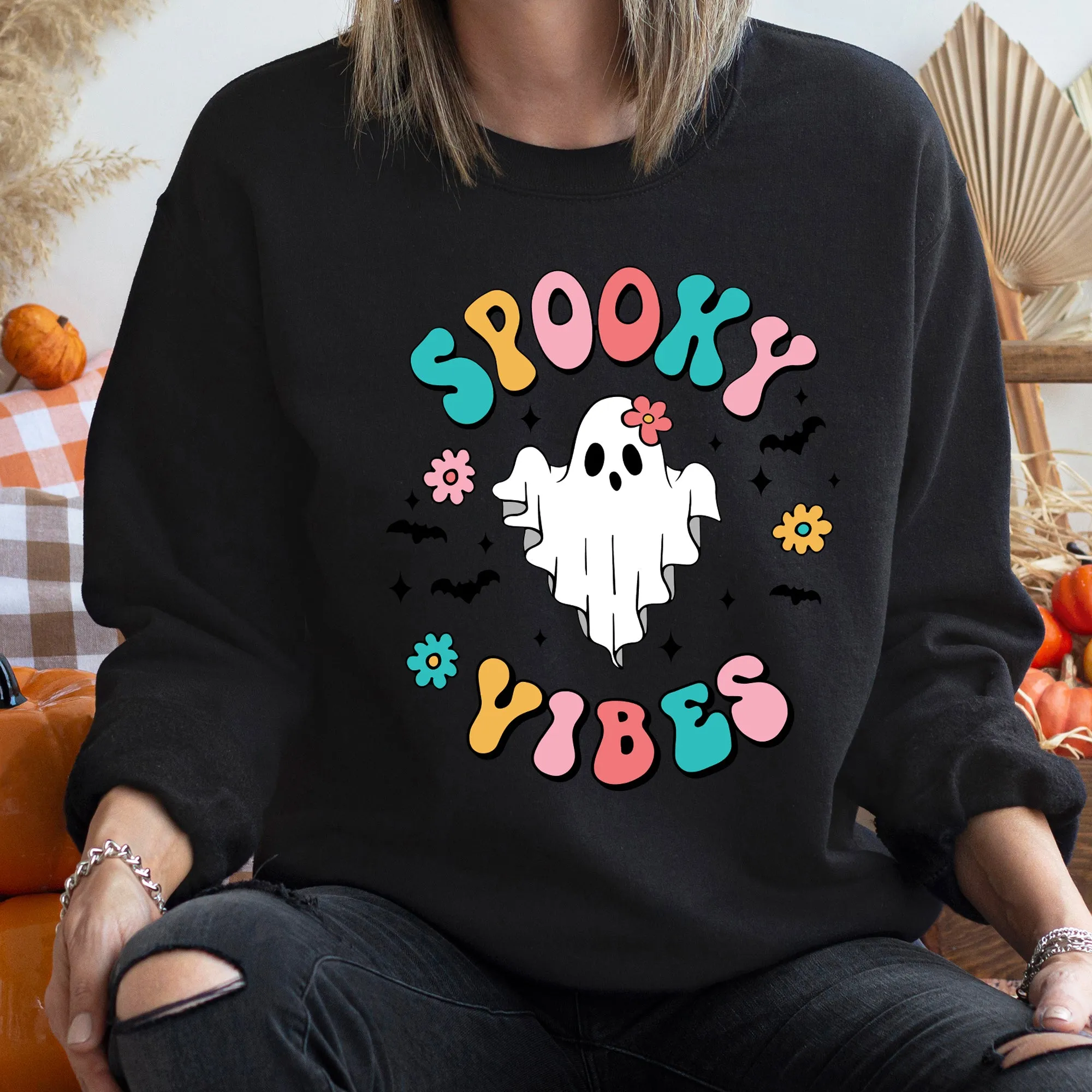 Spooky Vibes Vintage Halloween Sweatshirt sold by Refinery Number One product image thumbnail 3