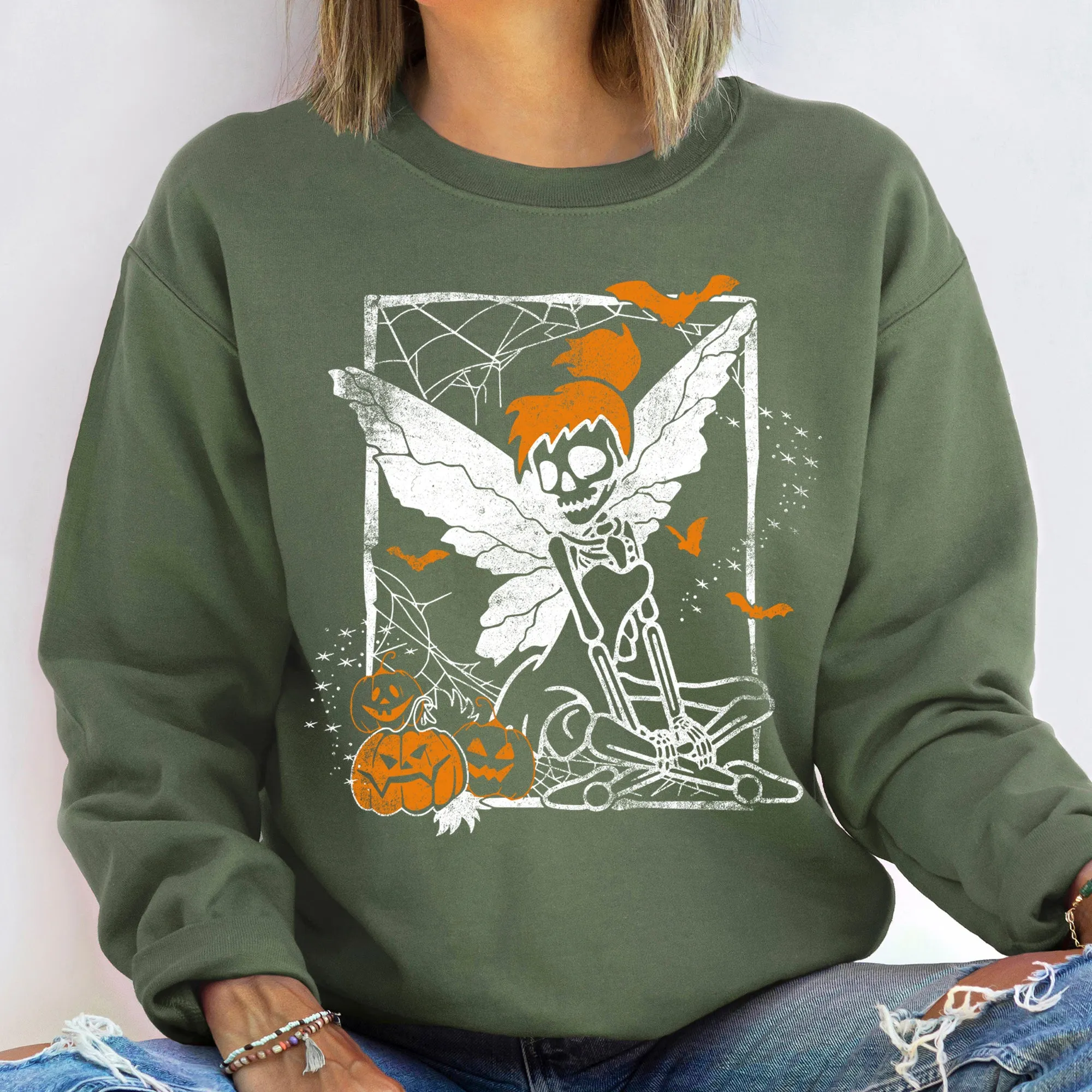 Tinkerbell Skeleton Vintage Halloween Sweatshirt sold by Refinery Number One product image thumbnail 2