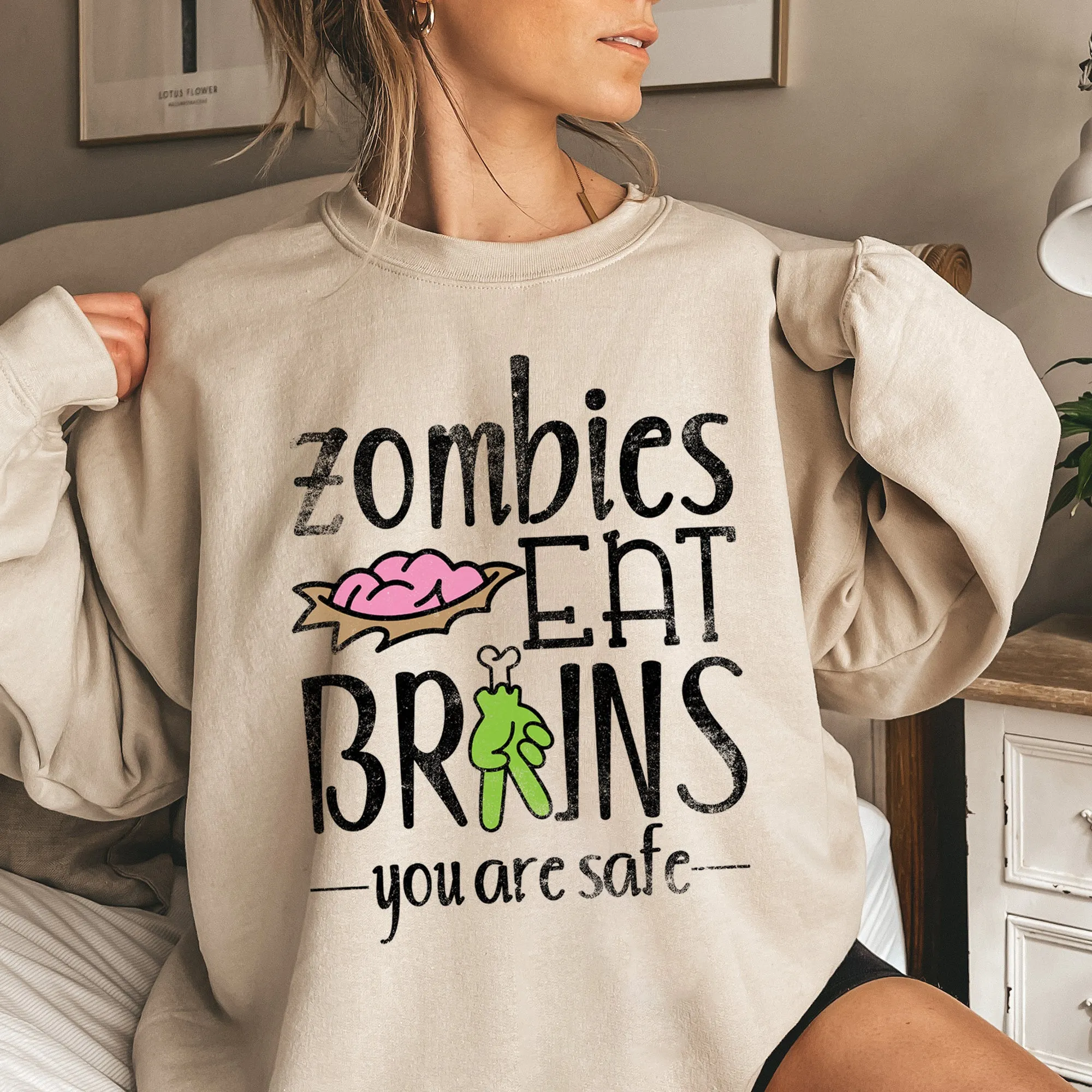 Zombies Eat Brains Halloween Sweatshirt sold by Refinery Number One