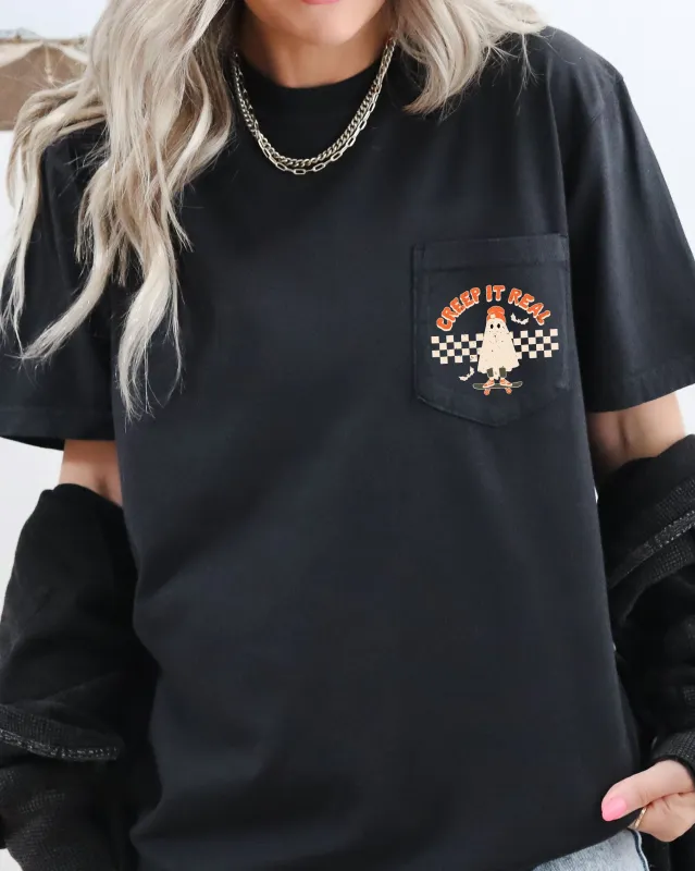 Creep It Real, Ghost, Halloween Pocket Tee Comfort Colors T-Shirt sold by Refinery Number One