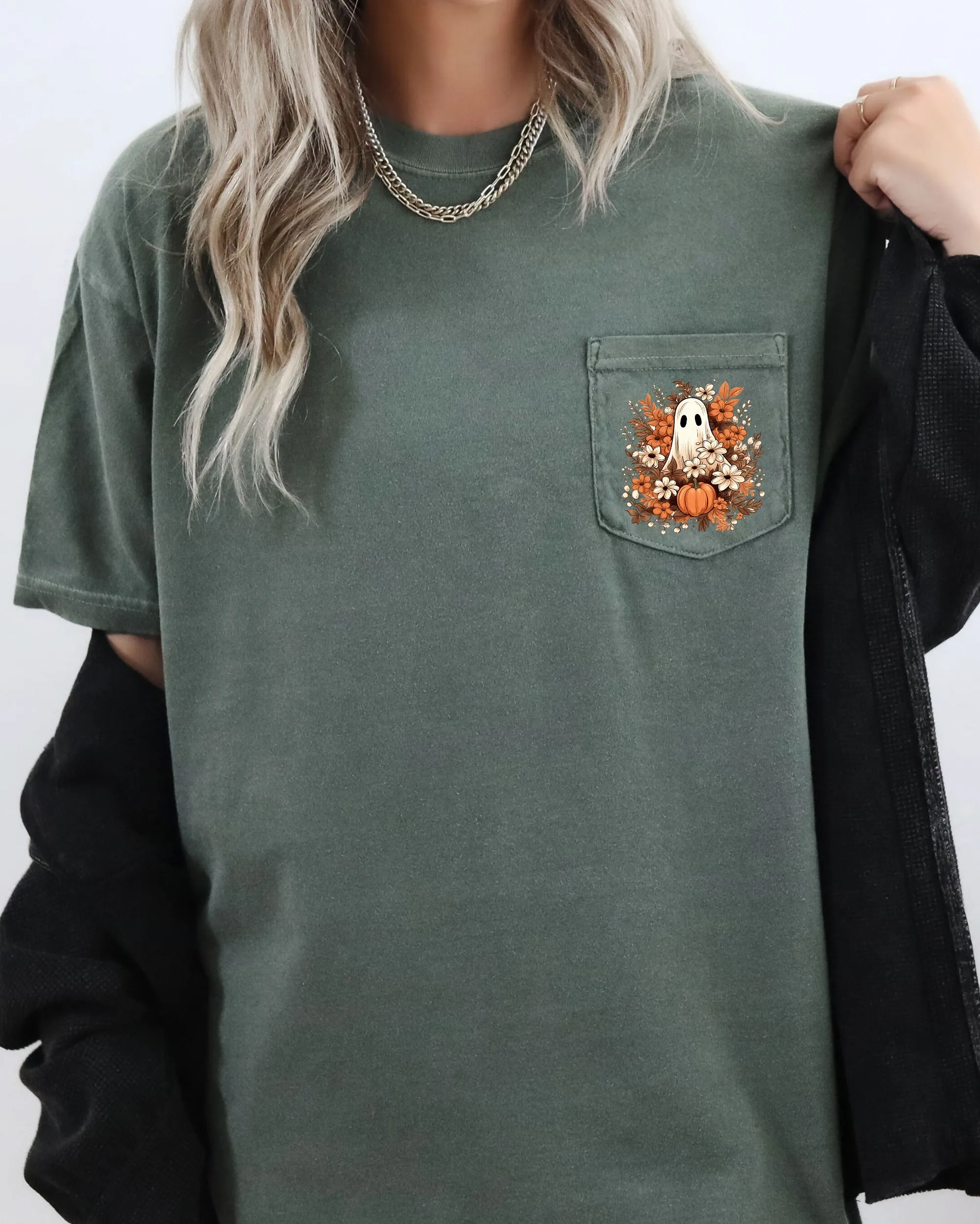 Floral Ghost, Spooky, Halloween Pocket Tee Comfort Colors T-Shirt sold by Refinery Number One product image thumbnail 5