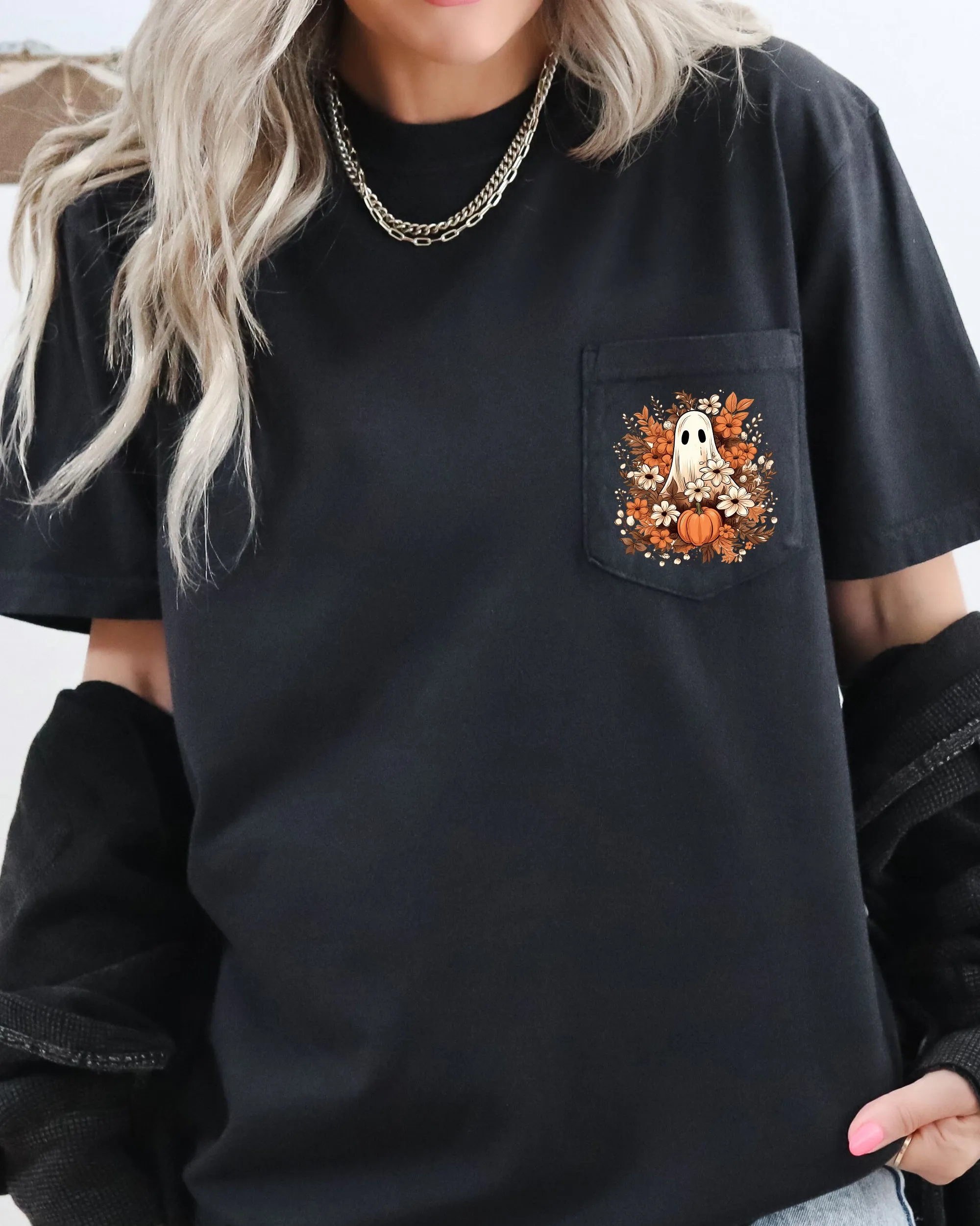 Floral Ghost, Spooky, Halloween Pocket Tee Comfort Colors T-Shirt sold by Refinery Number One product image thumbnail 4