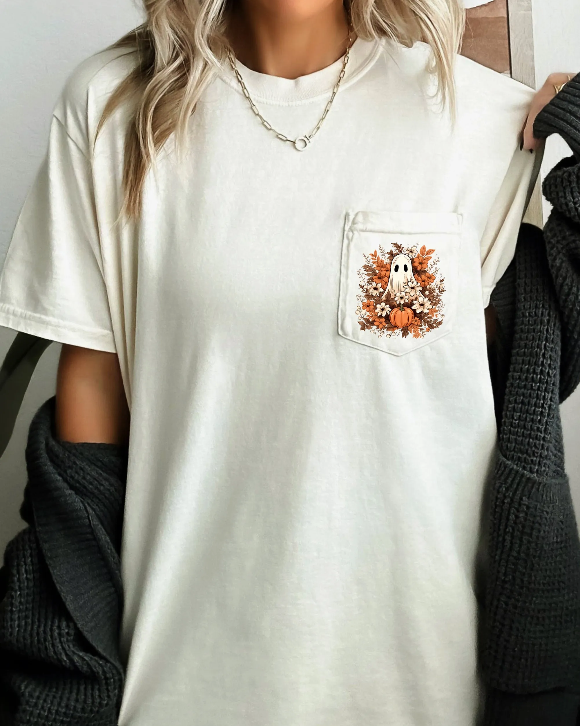 Floral Ghost, Spooky, Halloween Pocket Tee Comfort Colors T-Shirt sold by Refinery Number One product image thumbnail 2