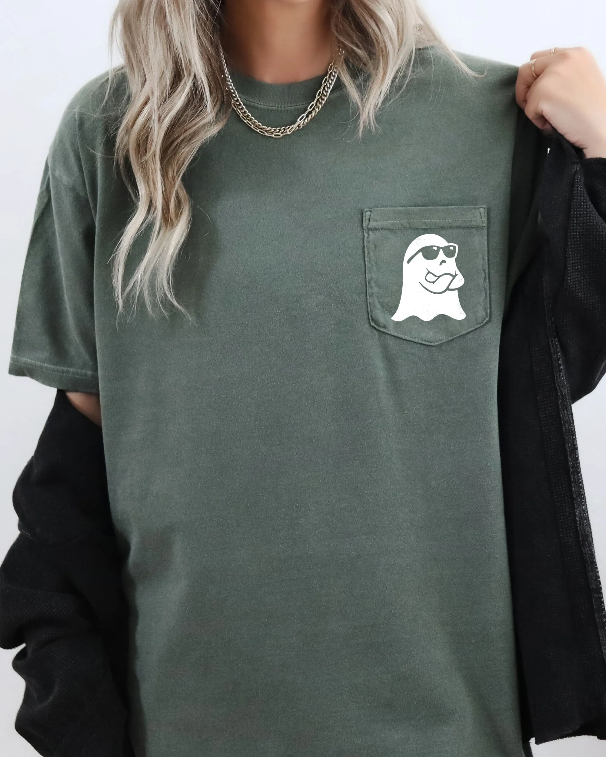 Ghost Arms Crossed, Halloween Pocket Tee Comfort Colors T-Shirt sold by Refinery Number One product image thumbnail 5