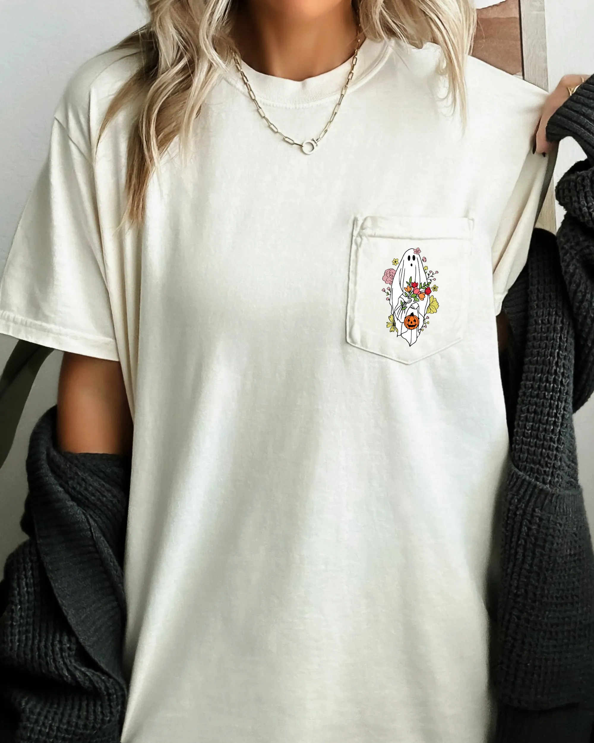 Cute Floral Ghost, Halloween Pocket Tee Comfort Colors T-Shirt sold by Refinery Number One product image thumbnail 5