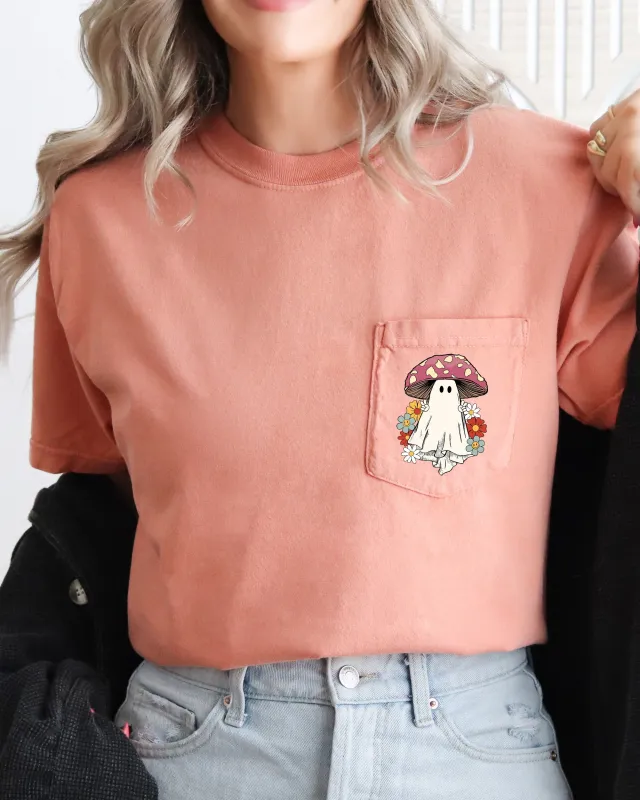 Ghost Mushroom, Halloween Pocket Tee Comfort Colors T-Shirt sold by Refinery Number One