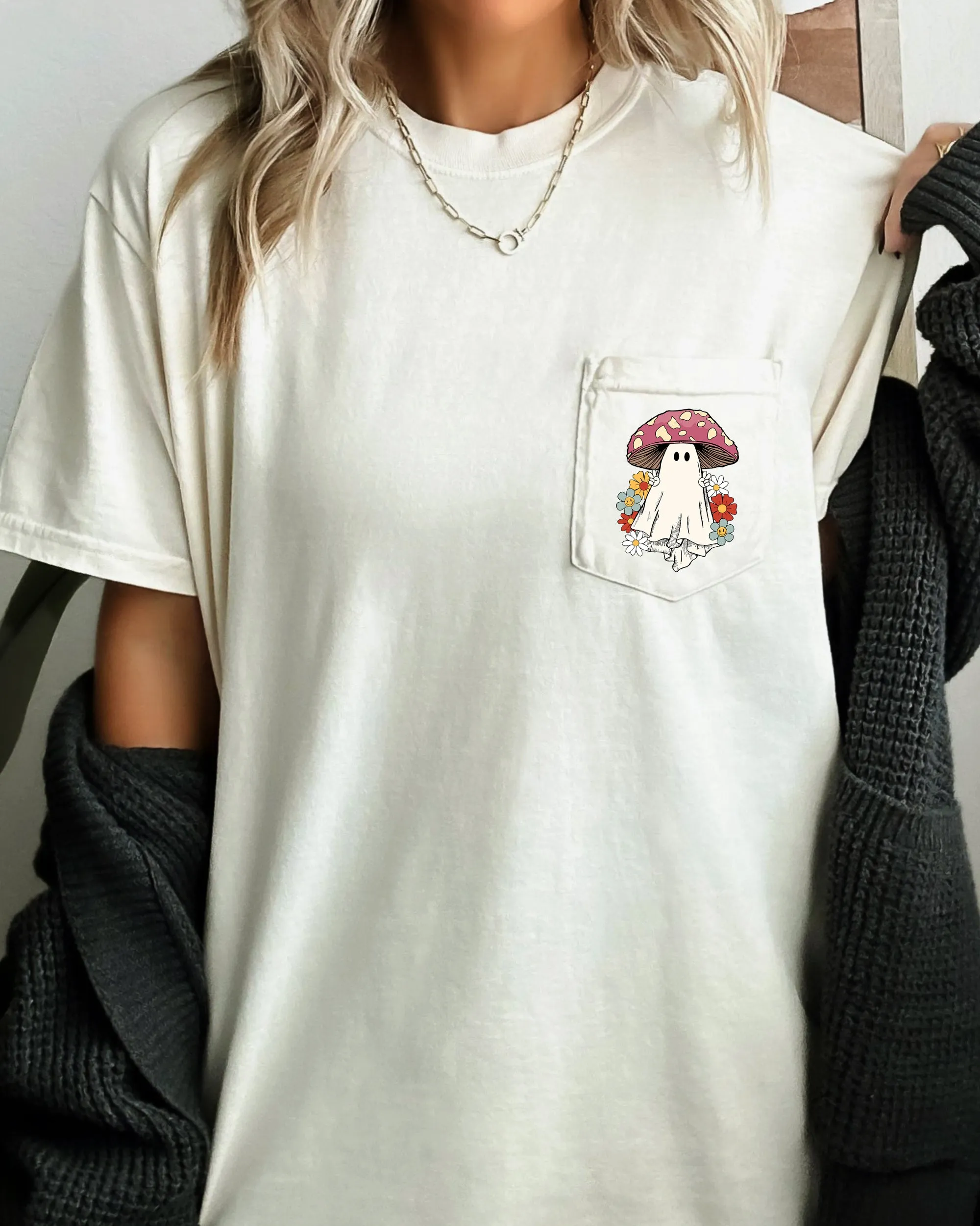 Ghost Mushroom, Halloween Pocket Tee Comfort Colors T-Shirt sold by Refinery Number One product image thumbnail 5