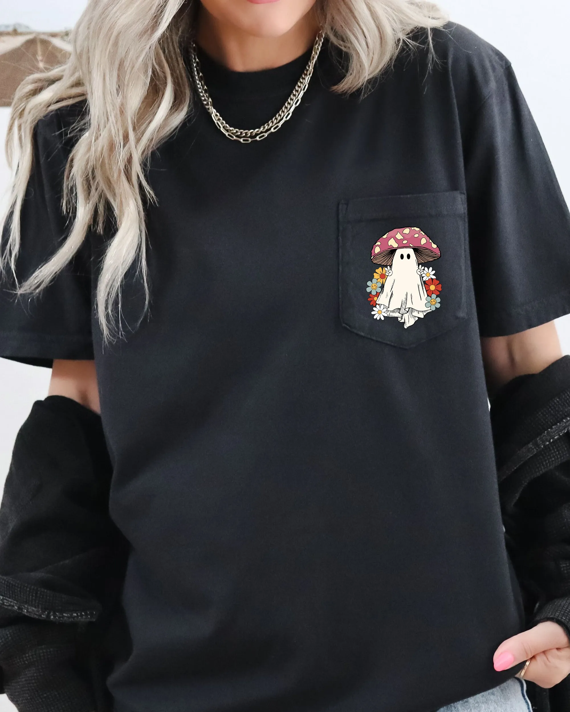 Ghost Mushroom, Halloween Pocket Tee Comfort Colors T-Shirt sold by Refinery Number One product image thumbnail 2