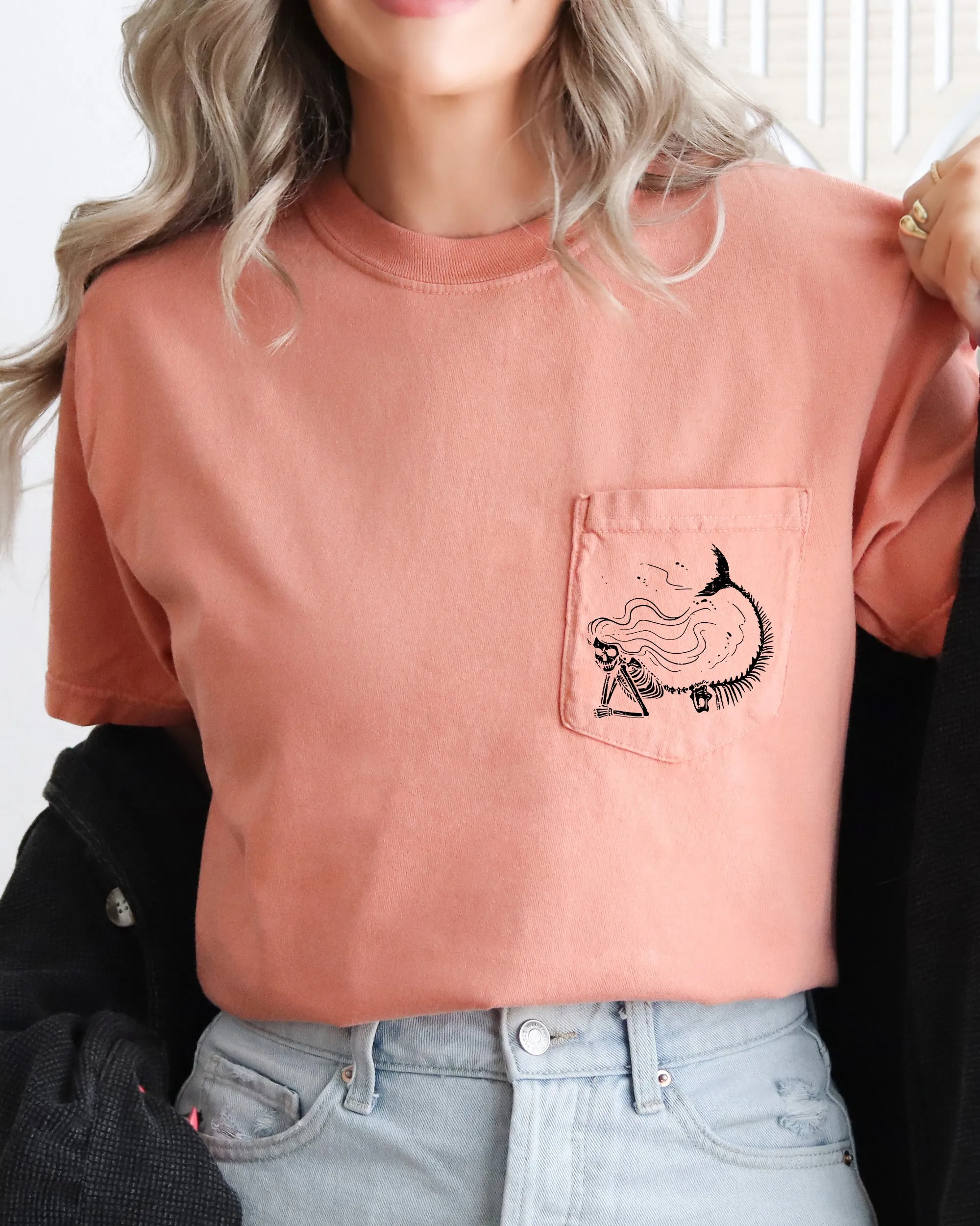 Mermaid Skeleton, Halloween Pocket Tee Comfort Colors T-Shirt sold by Refinery Number One product image thumbnail 3