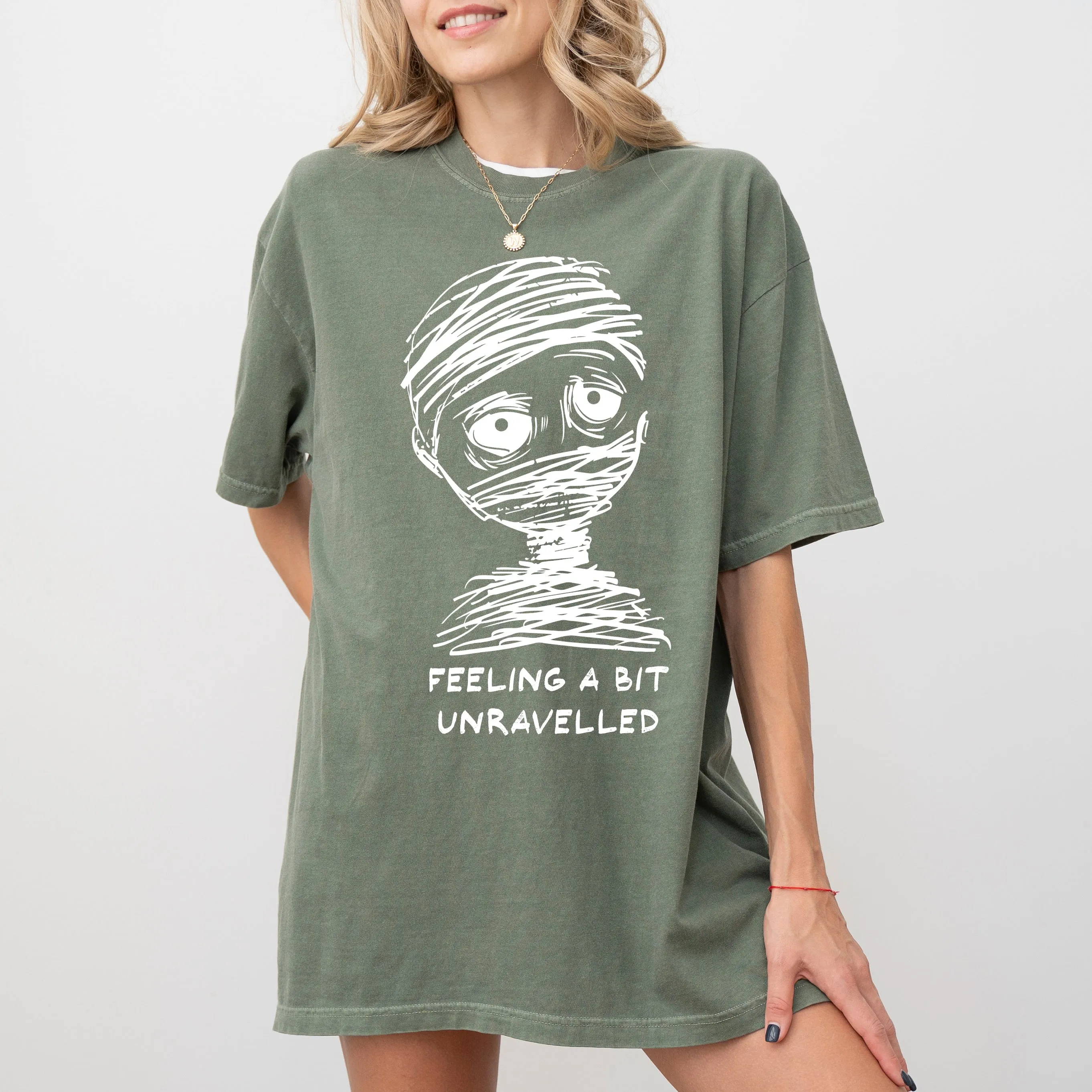 Feeling A Bit Unravelled, Mummy, Aesthetic, Funny, Meme, Halloween, Witch, Spooky, Costume, Skeleton, Mental Health Tshirt Comfort Colors T-Shirt sold by Refinery Number One product image thumbnail 2