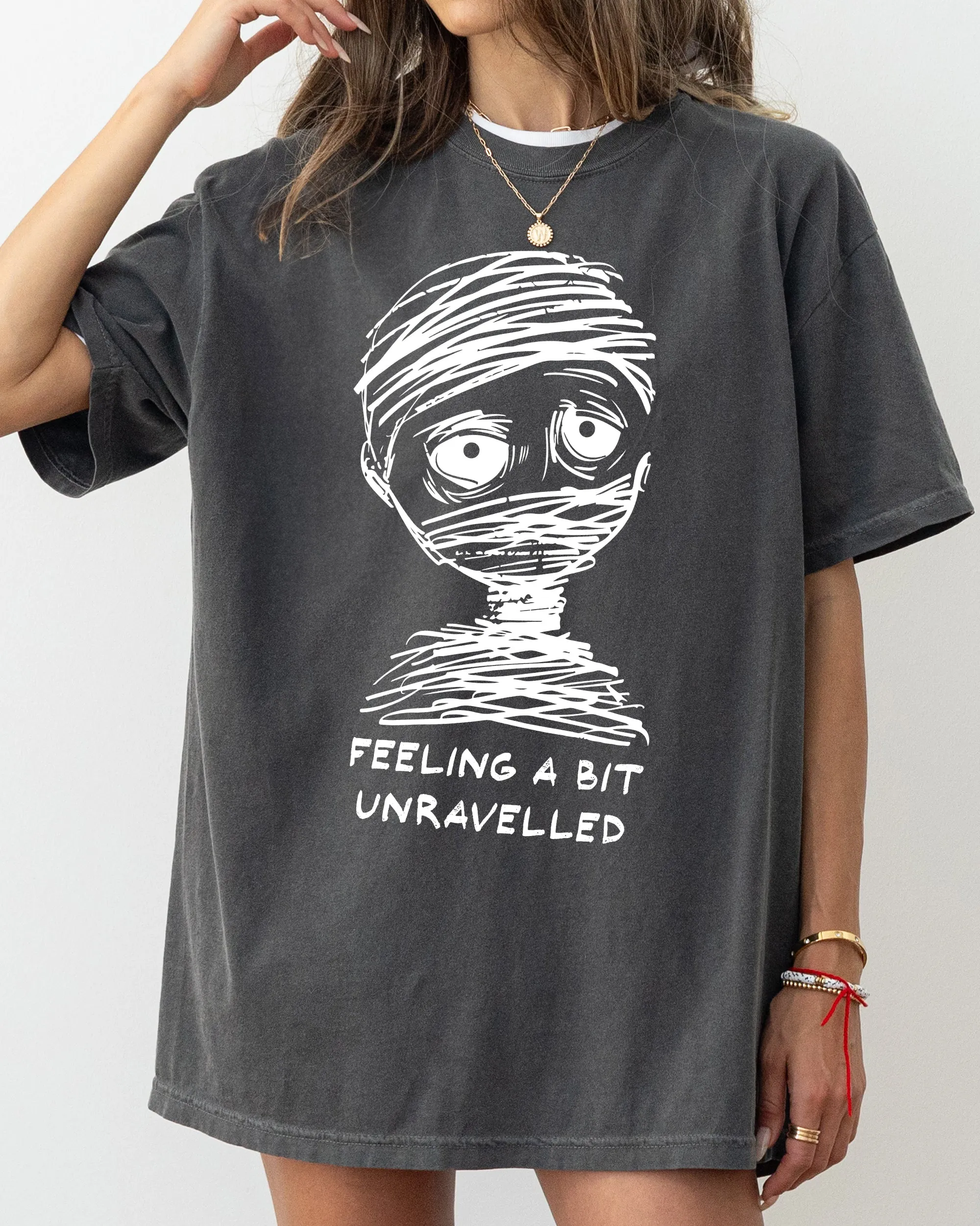 Feeling A Bit Unravelled, Mummy, Aesthetic, Funny, Meme, Halloween, Witch, Spooky, Costume, Skeleton, Mental Health Tshirt Comfort Colors T-Shirt sold by Refinery Number One product image thumbnail 3