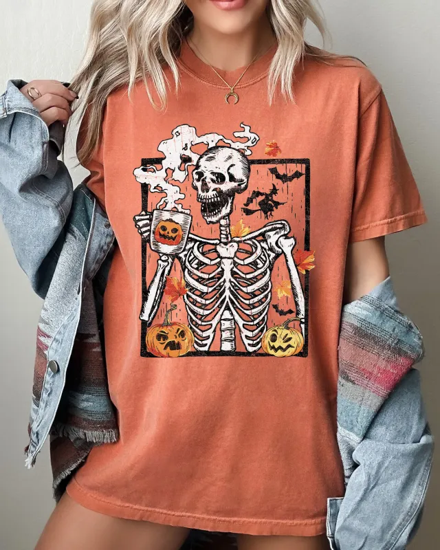 Skeleton Coffee, Pumpkin, Witch, Aesthetic, Funny, Meme, Halloween, Spooky, Costume, Tshirt Comfort Colors T-Shirt sold by Refinery Number One