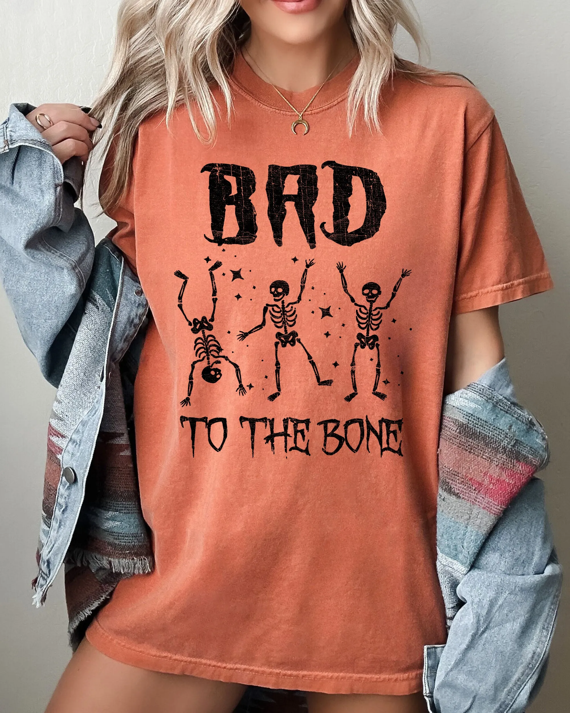 Bad To The Bone Skeleton Witch Halloween Spooky Vintage Gothic Motifs And Timeless Charm Comfort Colors Tee sold by Refinery Number One product image thumbnail 3