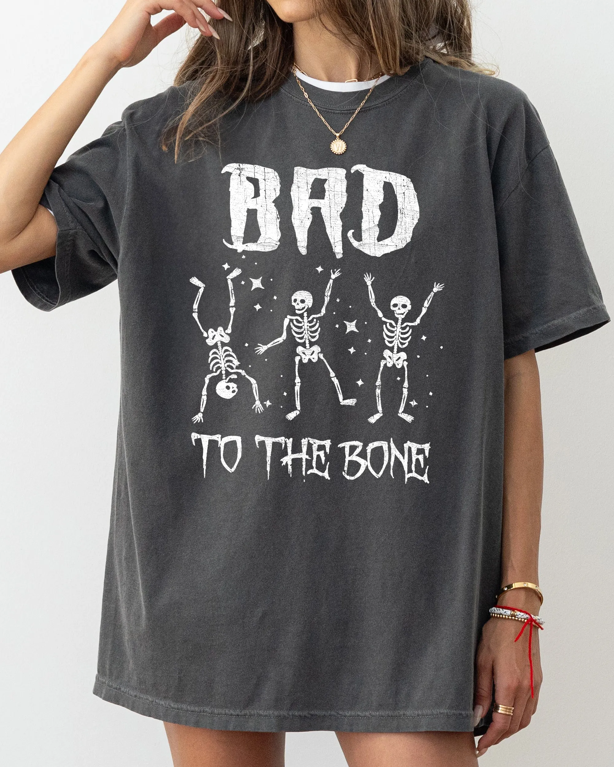Bad To The Bone Skeleton Witch Halloween Spooky Vintage Gothic Motifs And Timeless Charm Comfort Colors Tee sold by Refinery Number One