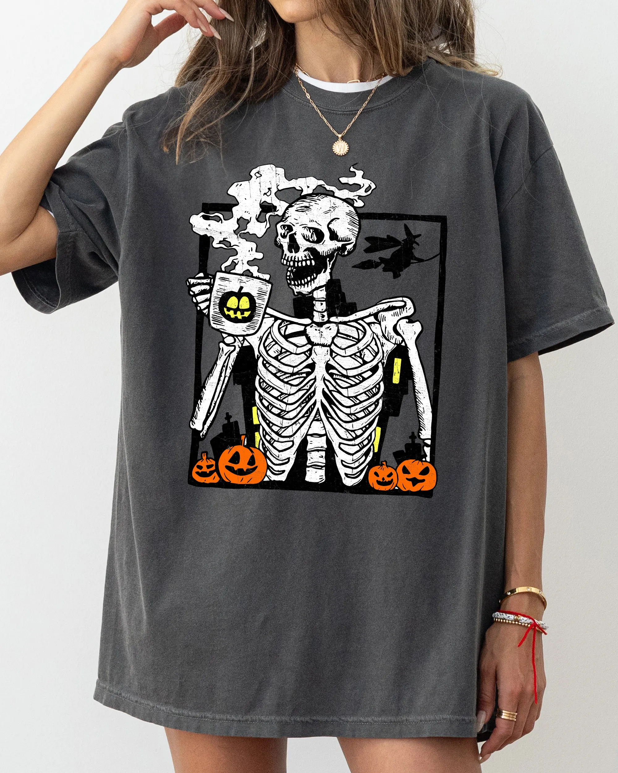 Coffee Lover Skeleton, Funny, Witch, Aesthetic, Meme, Halloween, Spooky, Costume, Tshirt Comfort Colors T-Shirt sold by Refinery Number One product image thumbnail 3