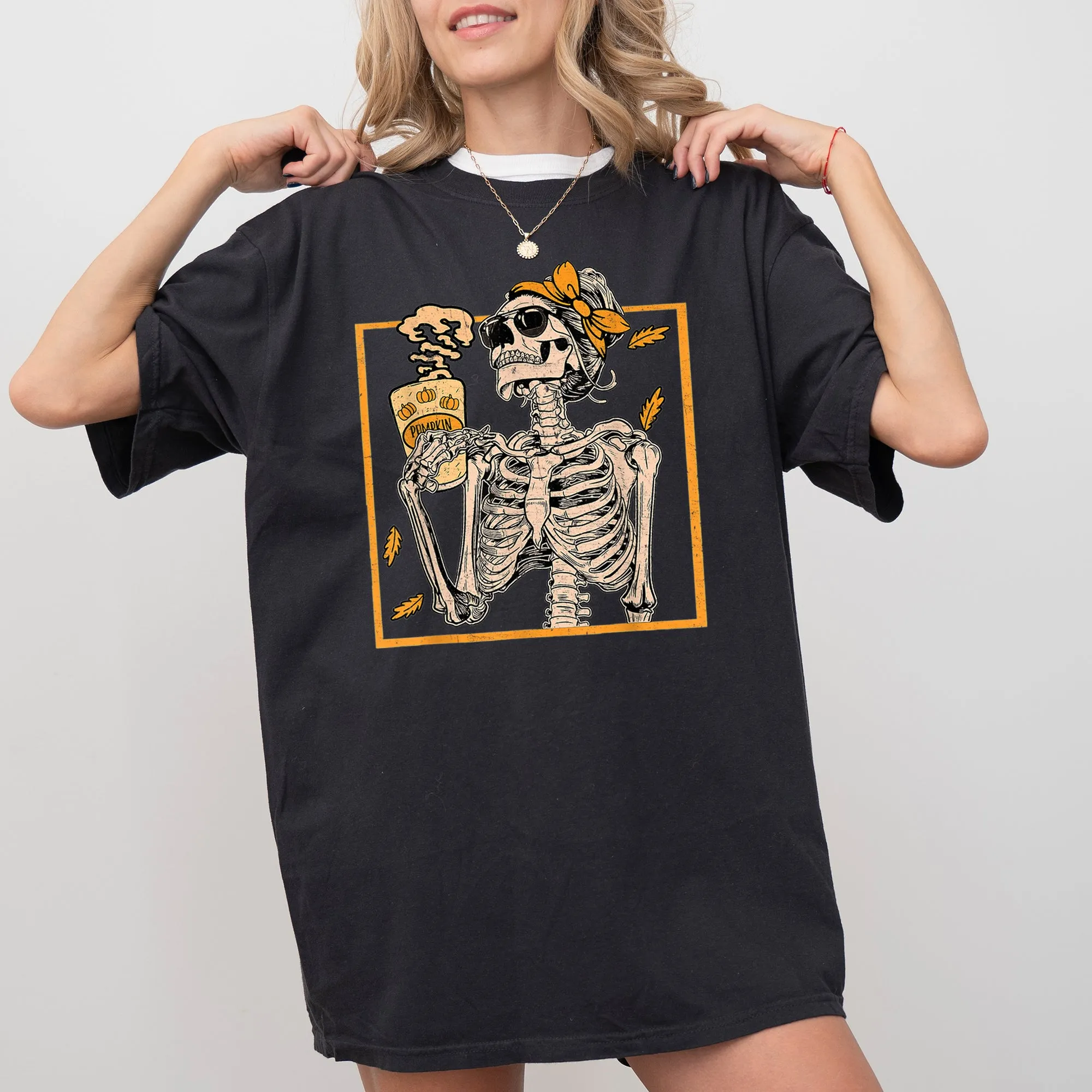 Skeleton Lady Fall Leaves Witch Aesthetic Meme Halloween Spooky Costume Comfort Colors Tee sold by Refinery Number One product image thumbnail 2