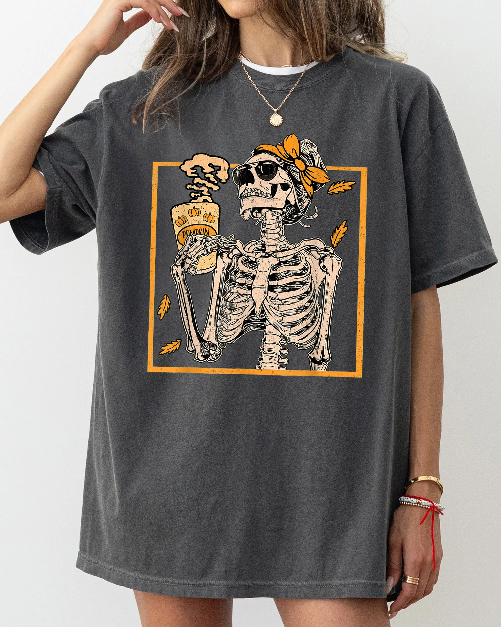 Skeleton Lady Fall Leaves Witch Aesthetic Meme Halloween Spooky Costume Comfort Colors Tee sold by Refinery Number One
