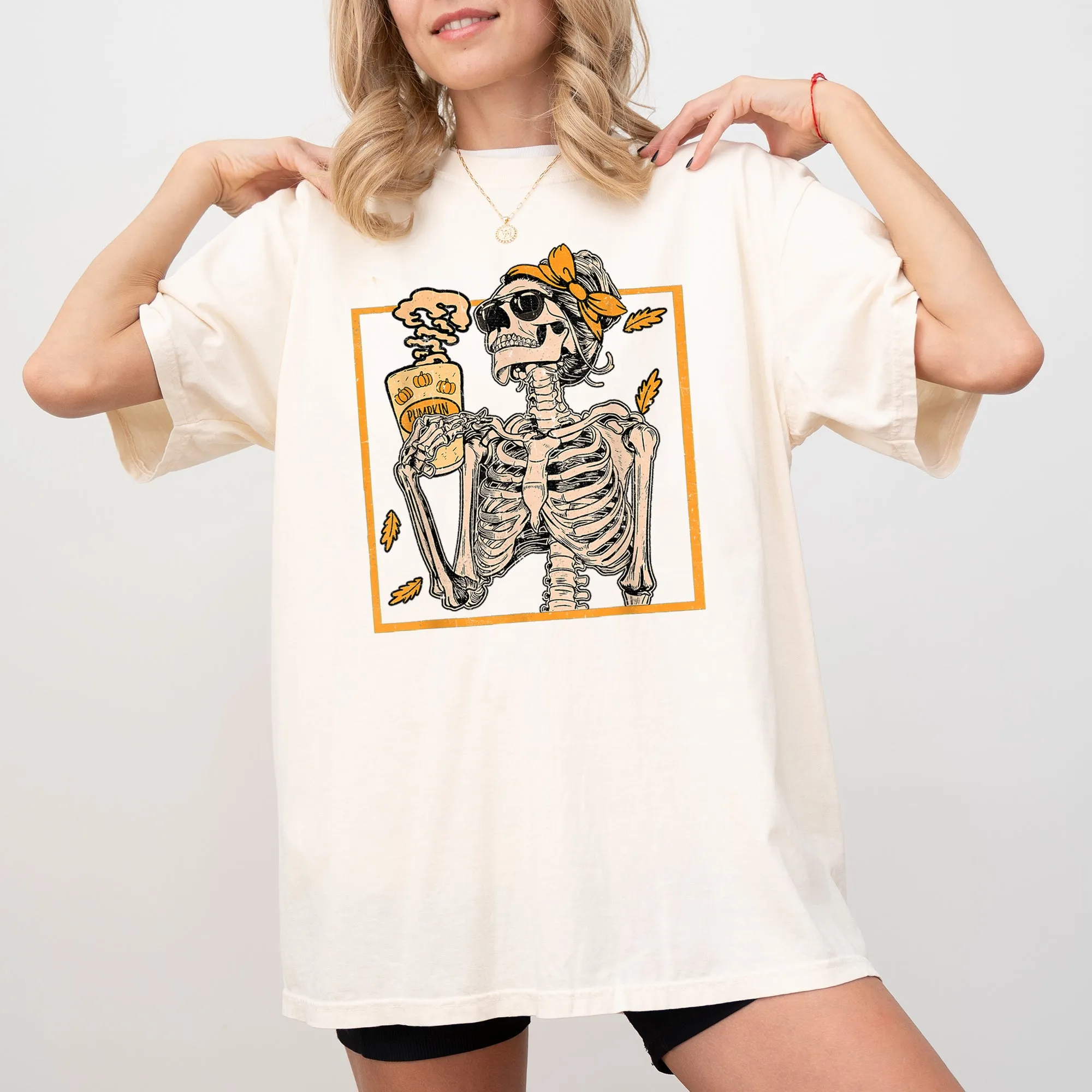 Skeleton Lady Fall Leaves Witch Aesthetic Meme Halloween Spooky Costume Comfort Colors Tee sold by Refinery Number One product image thumbnail 3