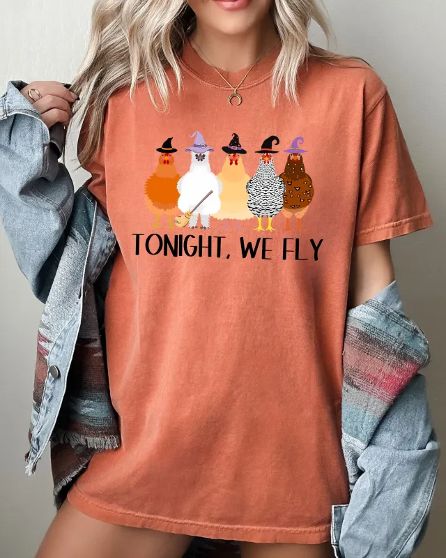 Tonight We Fly, Chickens, Skeleton, Funny, Witch, Aesthetic, Meme, Halloween, Spooky, Costume, Tshirt Comfort Colors T-Shirt sold by Refinery Number One
