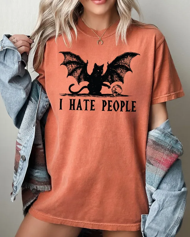 I Hate People, Bat, Skeleton, Funny, Ghost, Spooky, Witch, Aesthetic, Meme, Halloween, Costume, Tshirt Comfort Colors T-Shirt sold by Refinery Number One