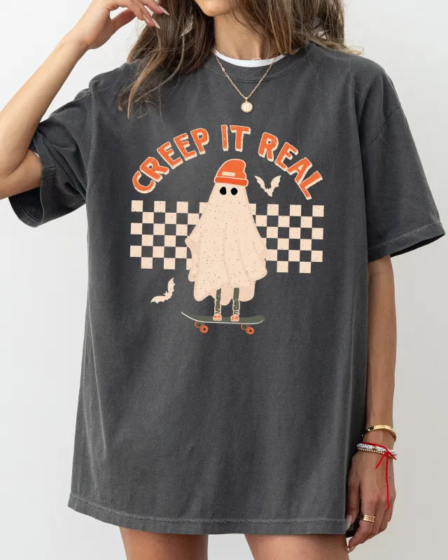 Creep It Real, Retro Ghost, Skeleton, Funny, Spooky, Witch, Aesthetic, Meme, Halloween, Costume, Tshirt Comfort Colors T-Shirt sold by Refinery Number One