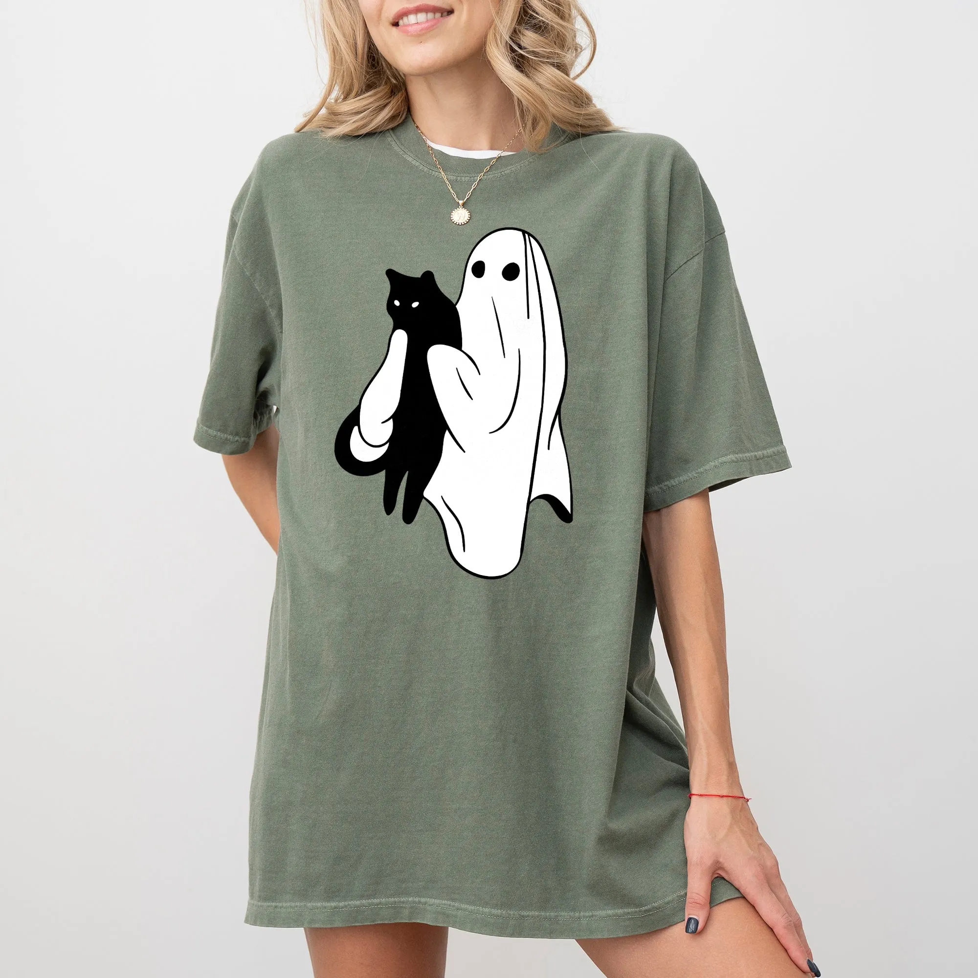 Ghost and Cat, Skeleton, Witch, Skull, Funny, Spooky, Aesthetic, Meme, Halloween, Costume, Tshirt Comfort Colors T-Shirt sold by Refinery Number One product image thumbnail 3
