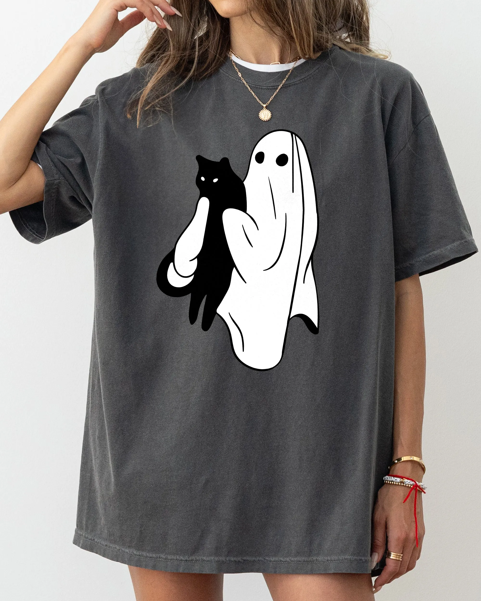 Ghost and Cat, Skeleton, Witch, Skull, Funny, Spooky, Aesthetic, Meme, Halloween, Costume, Tshirt Comfort Colors T-Shirt sold by Refinery Number One product image thumbnail 2