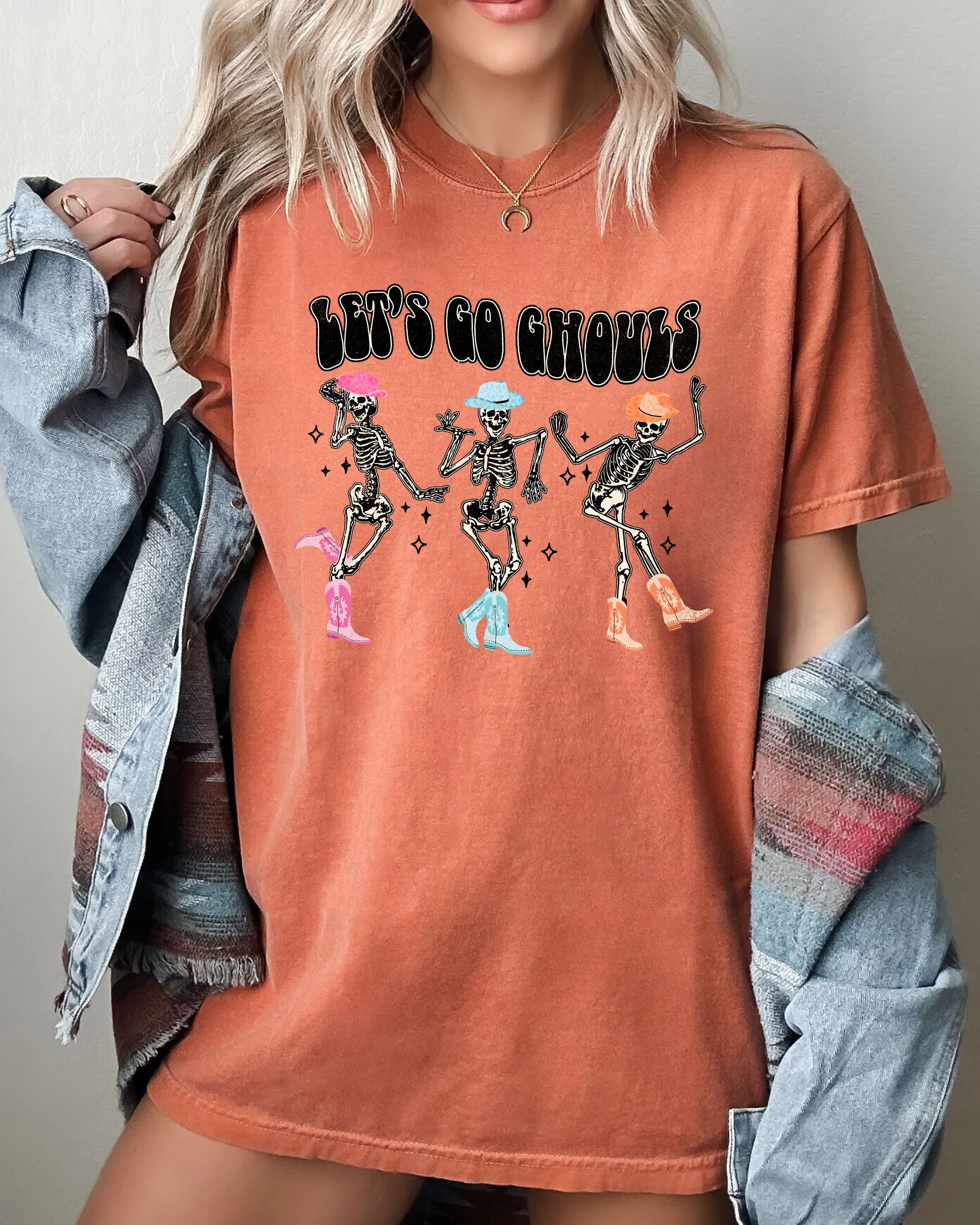 Let's Go Ghouls Ghost Western Skeleton Witch Skull Funny Spooky Halloween Costume Meme Comfort Colors Tee sold by Refinery Number One product image thumbnail 5
