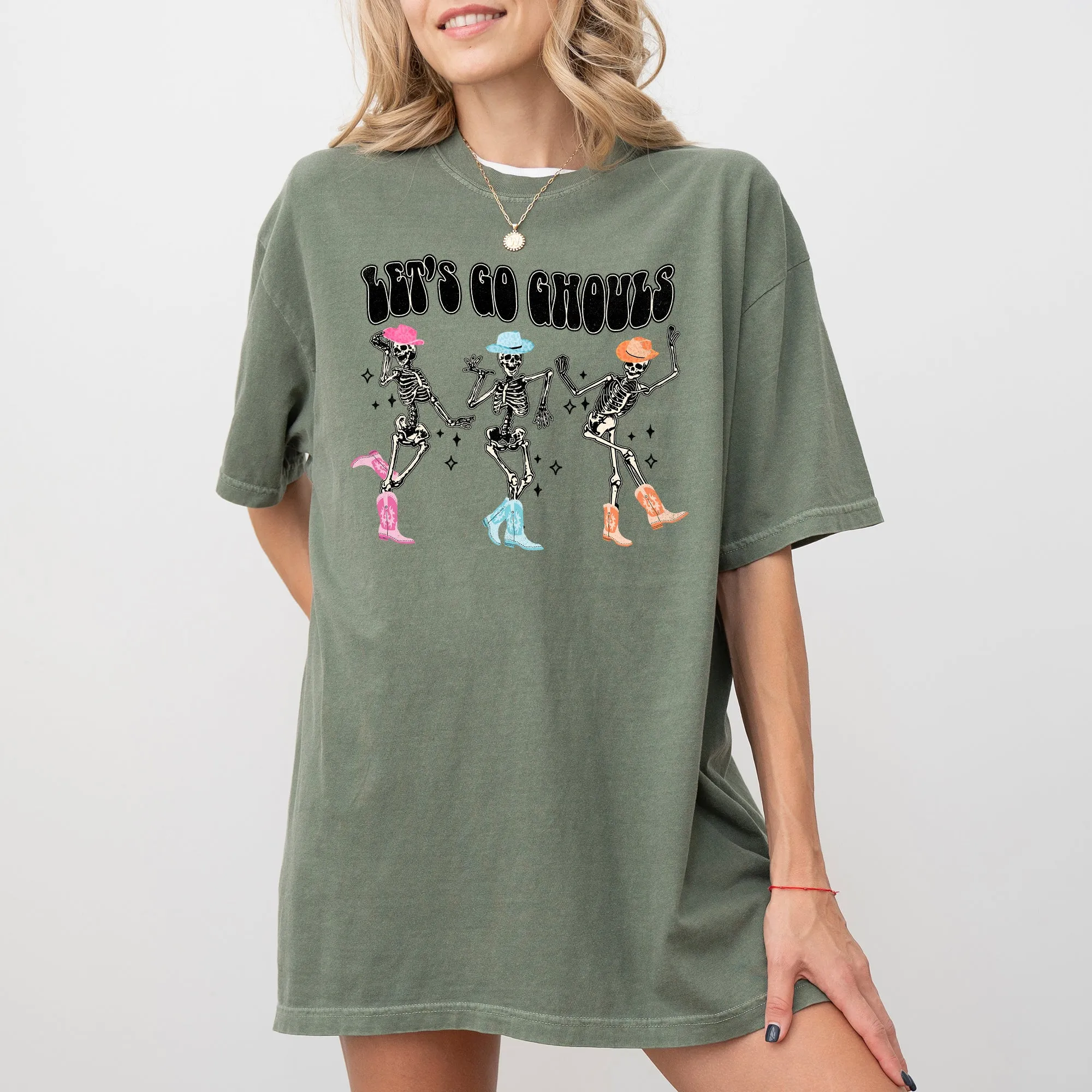 Let's Go Ghouls Ghost Western Skeleton Witch Skull Funny Spooky Halloween Costume Meme Comfort Colors Tee sold by Refinery Number One product image thumbnail 4