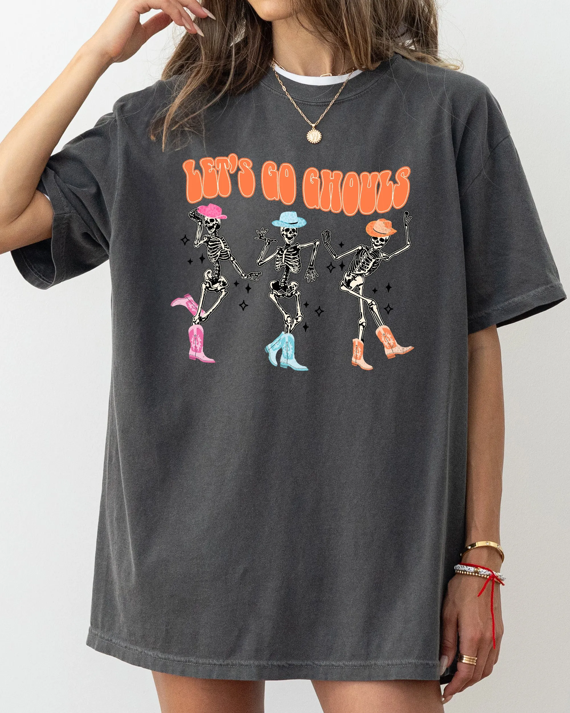 Let's Go Ghouls Ghost Western Skeleton Witch Skull Funny Spooky Halloween Costume Meme Comfort Colors Tee sold by Refinery Number One