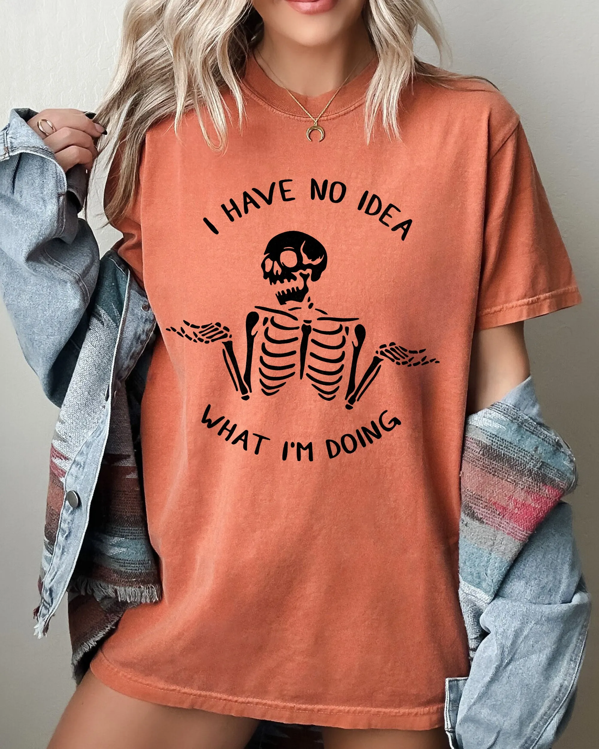I Have No Idea Skeleton Ghost Witch Skull Meme Halloween Costume Comfort Colors Tee sold by Refinery Number One product image thumbnail 3