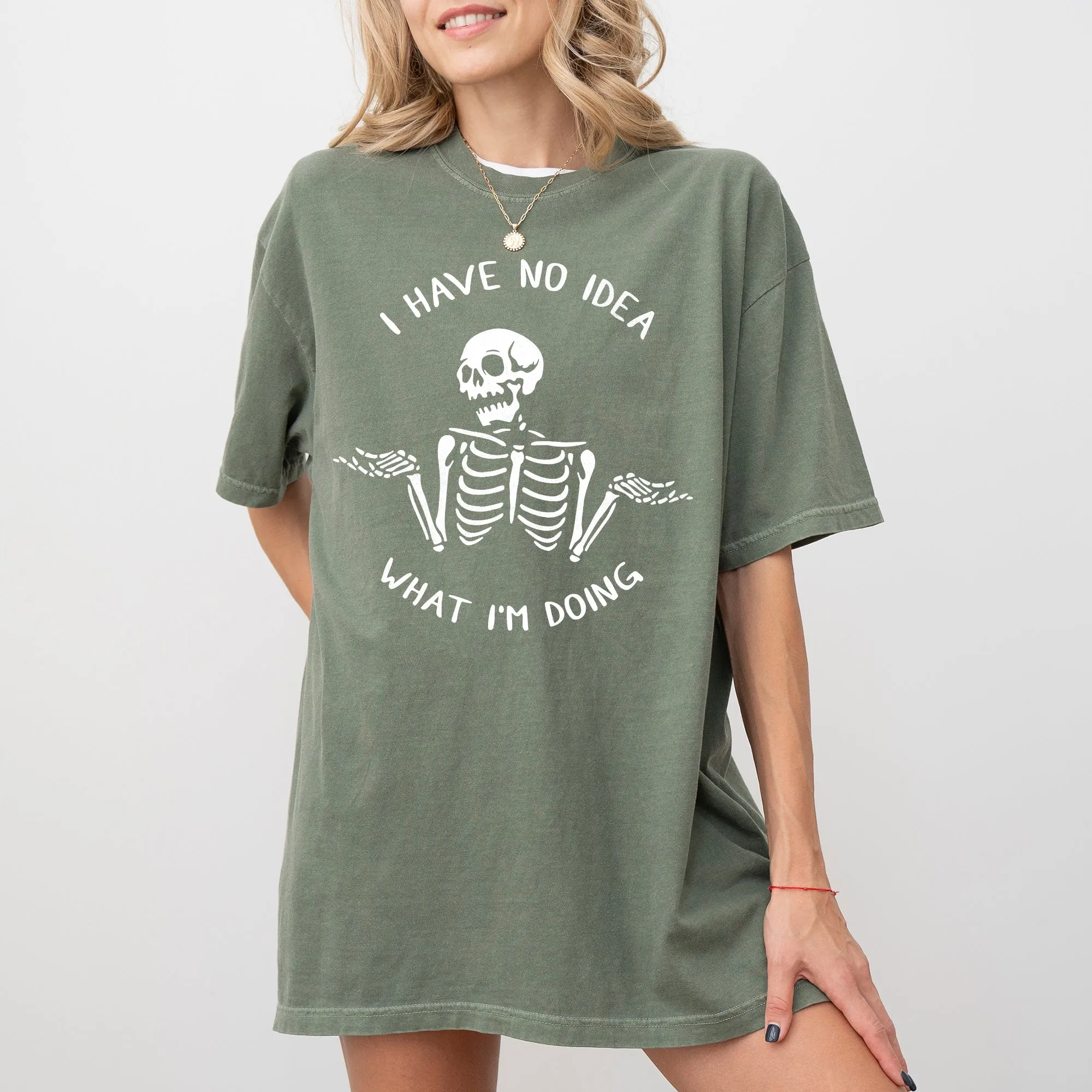 I Have No Idea Skeleton Ghost Witch Skull Meme Halloween Costume Comfort Colors Tee sold by Refinery Number One product image thumbnail 5
