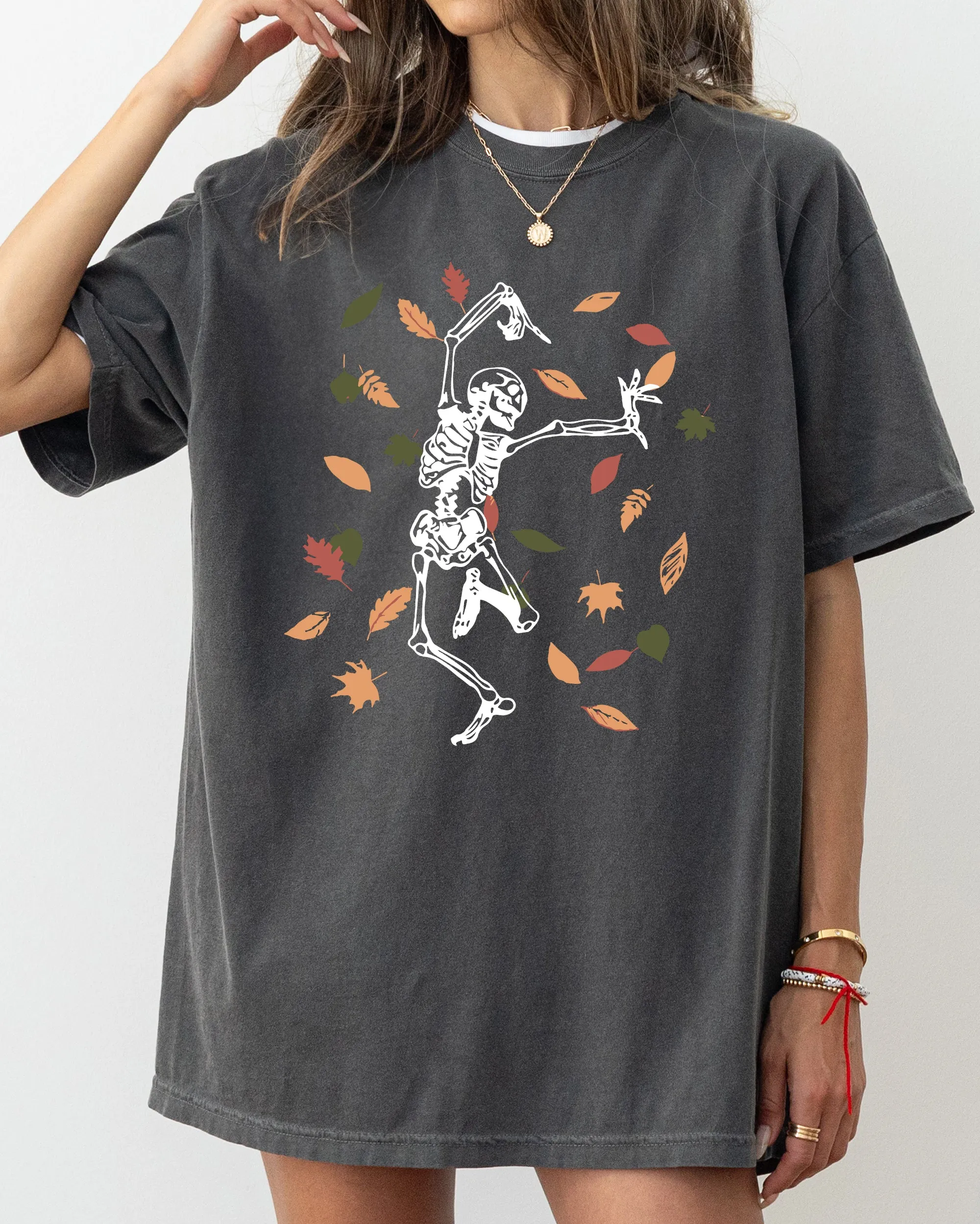 Fall Leaves Skeleton Ghost Witch Skull Spooky Halloween Costume Comfort Colors Tee sold by Refinery Number One product image thumbnail 3
