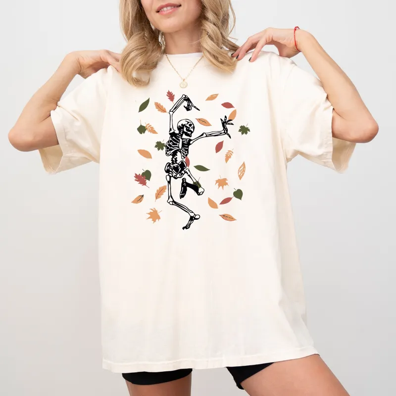 Fall Leaves Skeleton Ghost Witch Skull Spooky Halloween Costume Comfort Colors Tee made by Refinery Number One